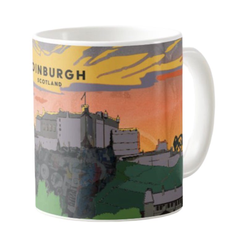 This mug features a striking panoramic artwork of Edinburgh Castle in the heart of the city.