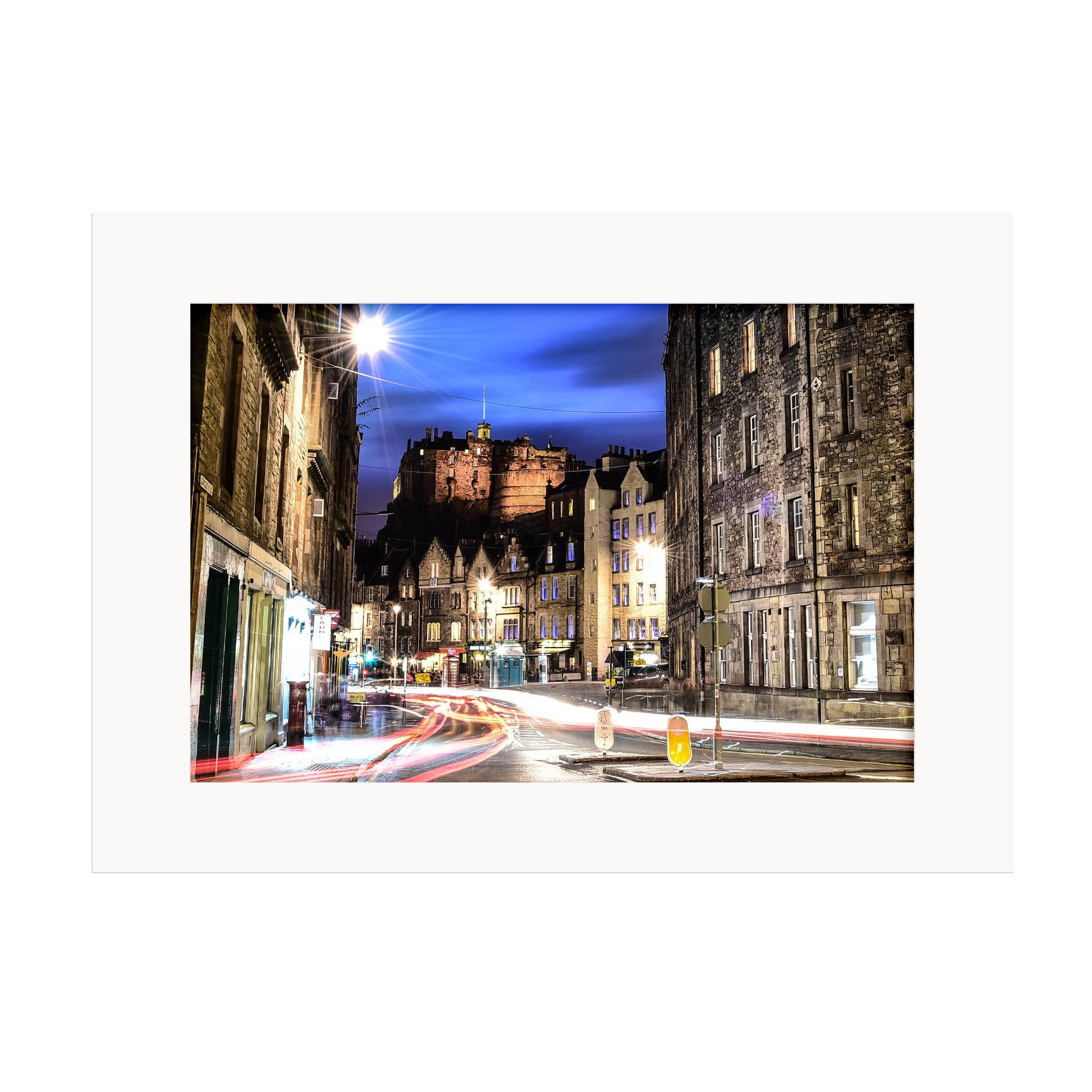 An image of Edinburgh Castle from Grassmarket in a mount.
