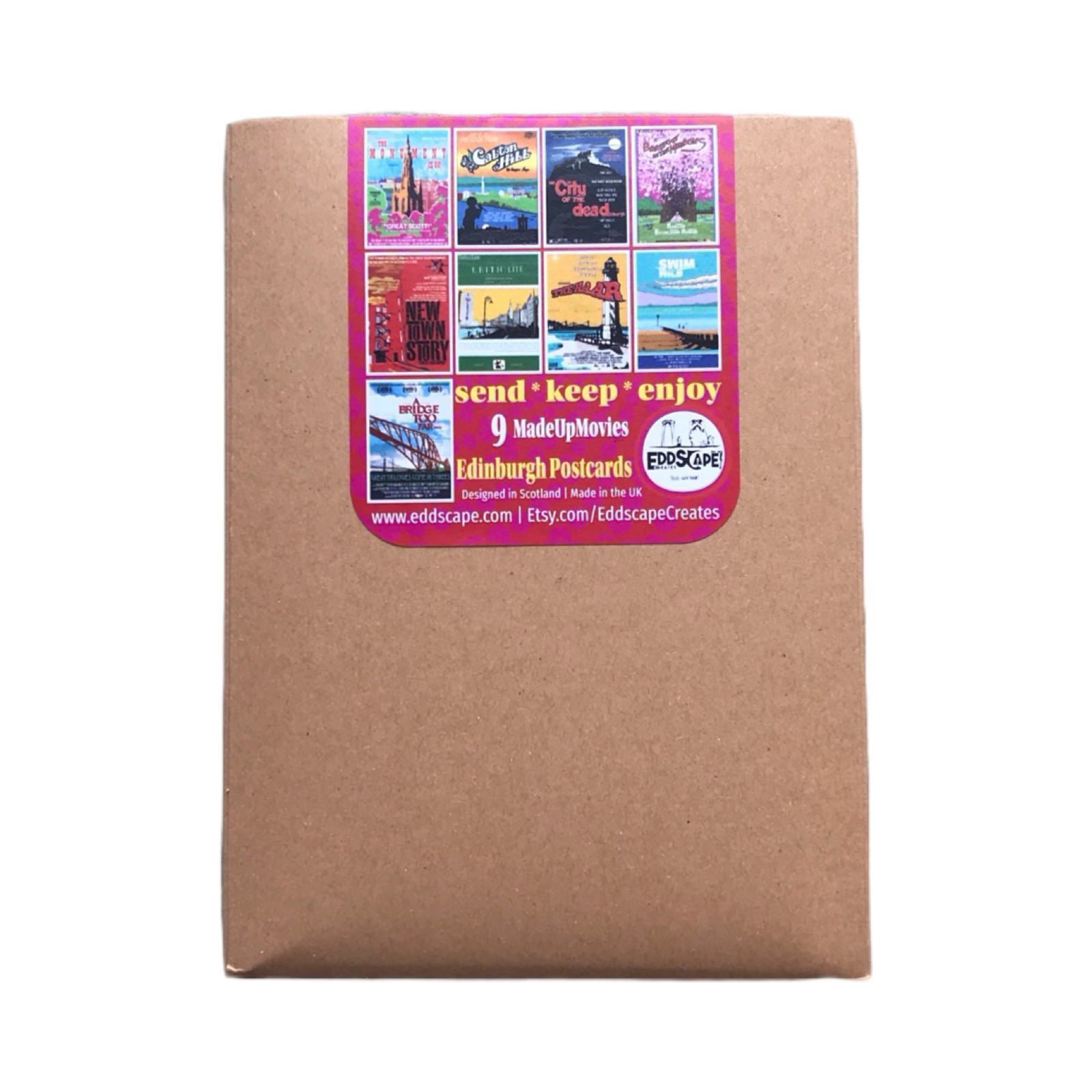 The back of a packet of Edinburgh movie postcards