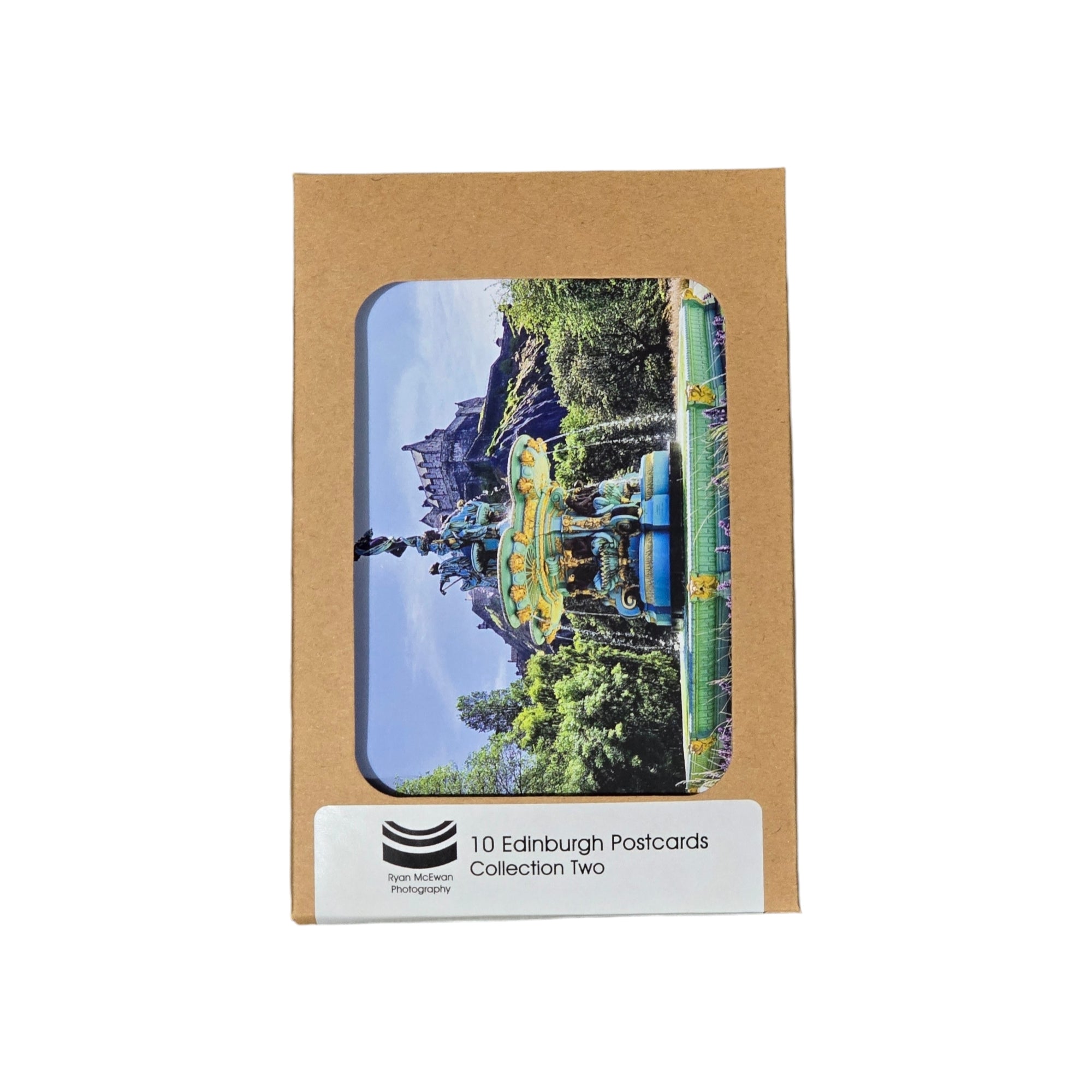 An image of postcards featuring the Ross Fountain in a box against a white background.