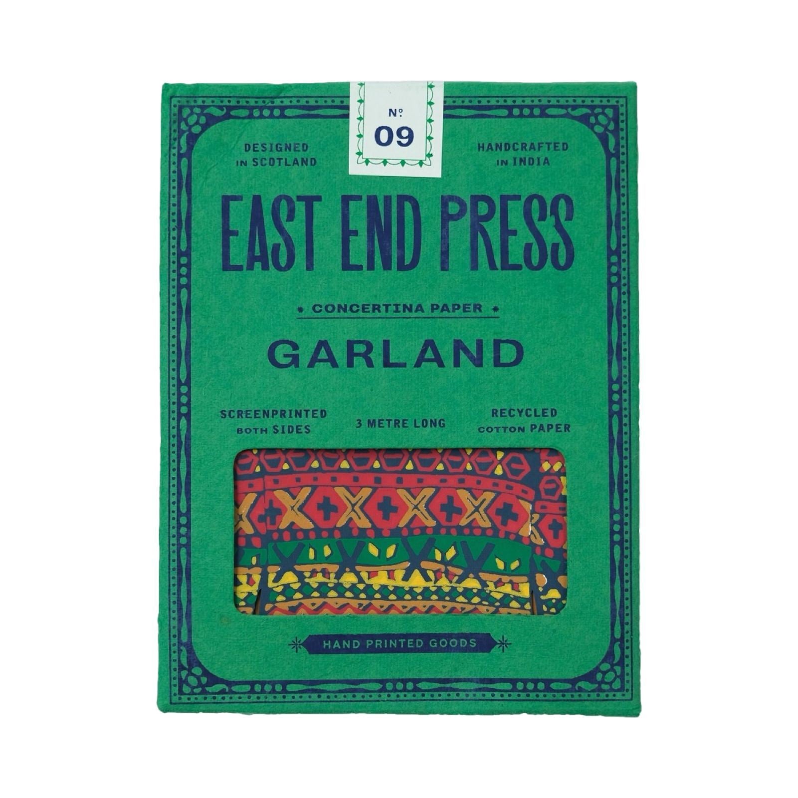 Green papr packet for a Fairisle sweater concertina garland.