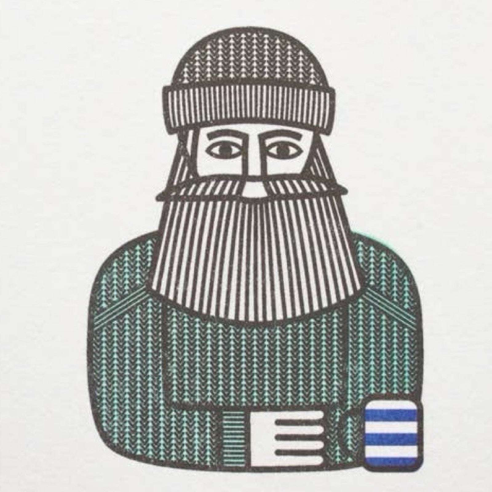 Illustration of a person wearing a knitted hat and scarf holding a mug on a light grey background.