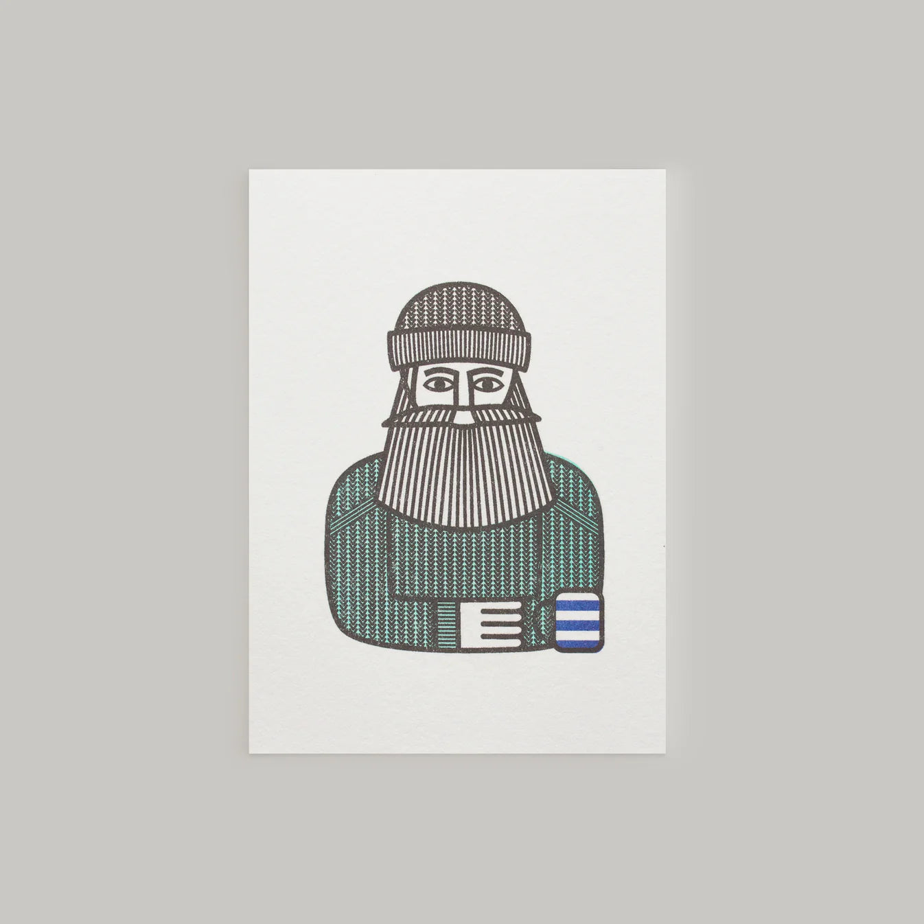 Illustration of a person wearing a knitted hat and scarf holding a mug on a light grey background.