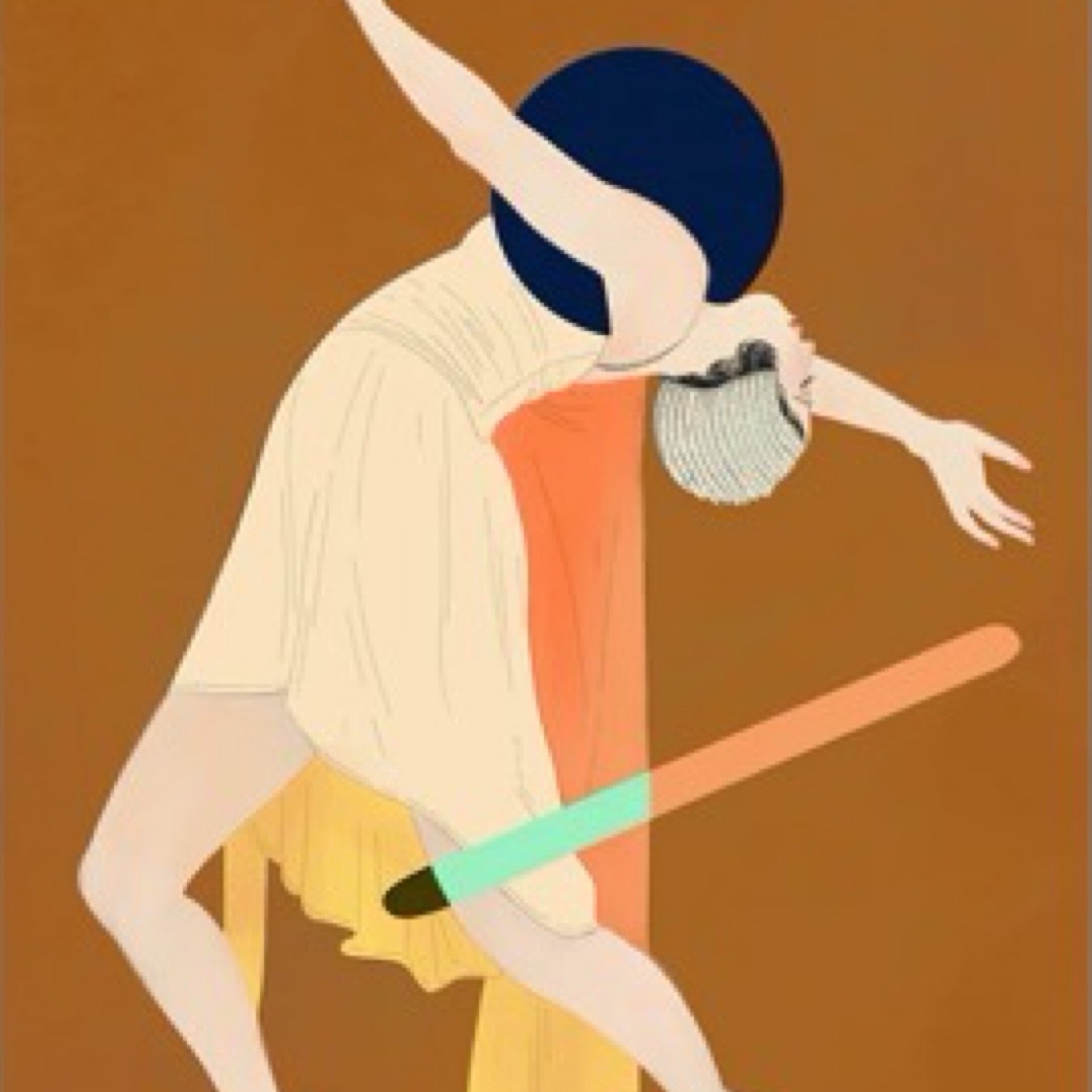 Dancer print featuring a female contemporary dancer in a white dress and red high heels striking a dramatic pose.