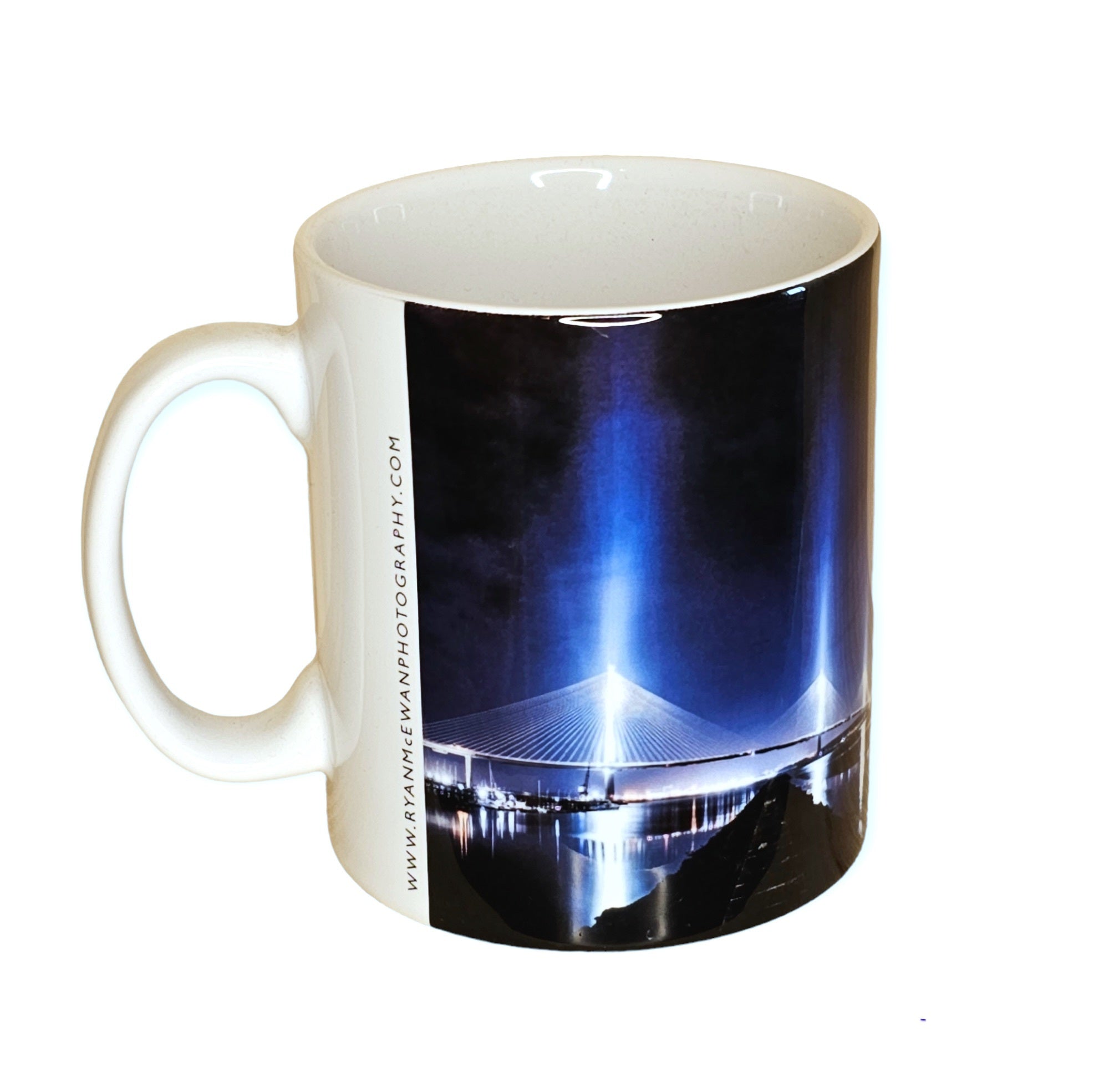 An image of a mug featuring the Forth Bridges.