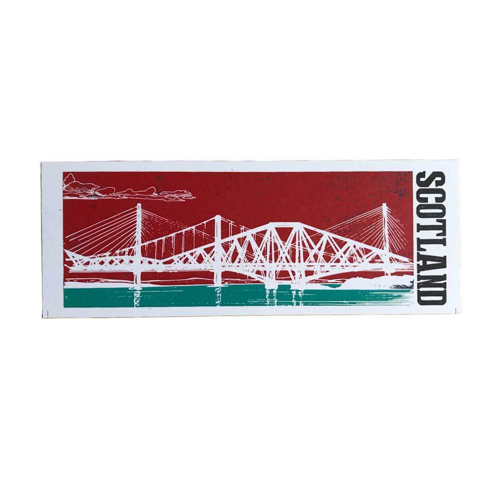 Bookmark featuring a panoramic landscape illustration of the famous Forth Rail Bridges near Edinburgh