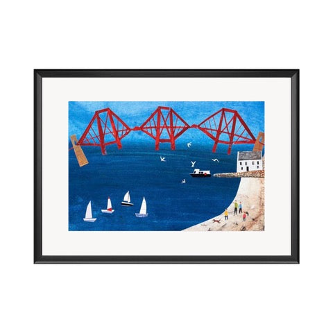 Print of an original artwork featuring the Forth Rail Bridge at South Queensferry.