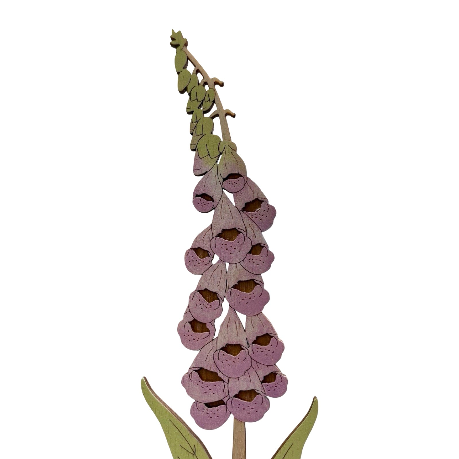 A single foxglove (pink bell shaped flower) wooden flower.