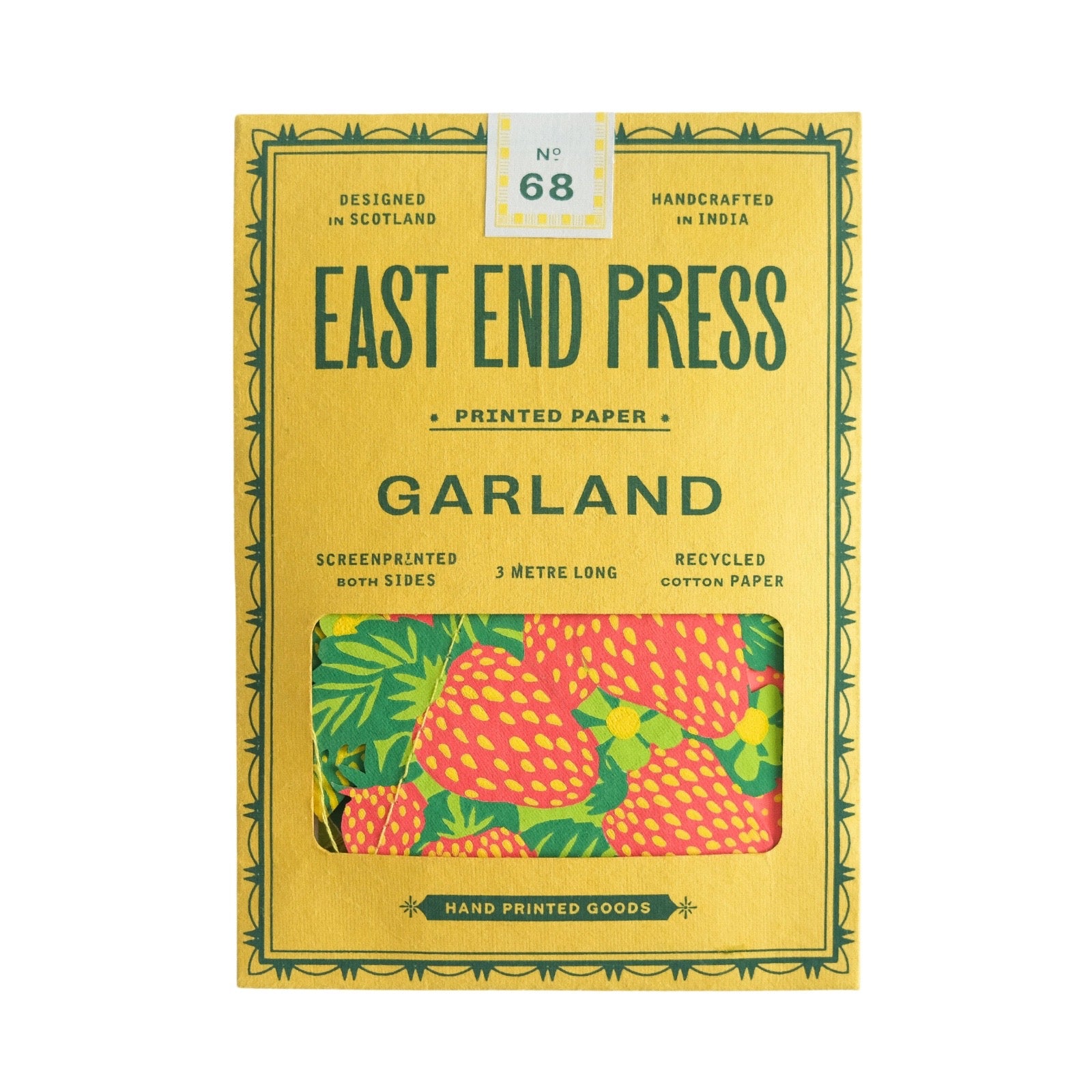 Packaging of East End Press Garland printed paper with strawberry design.