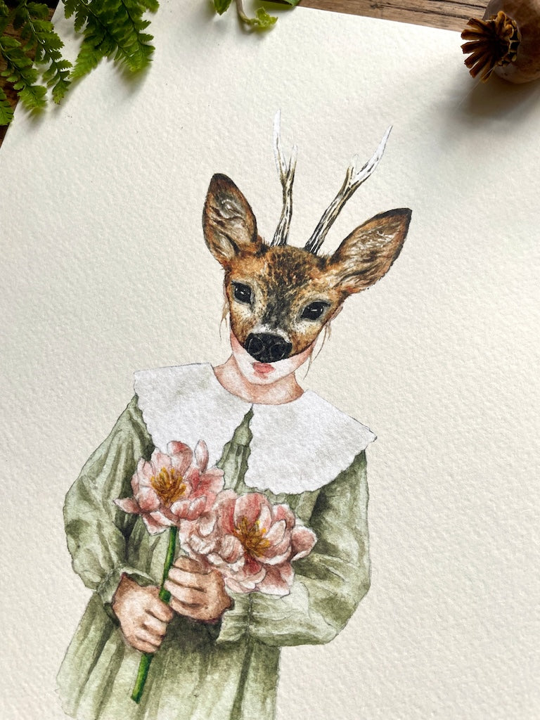 Girl in Deer Mask Print