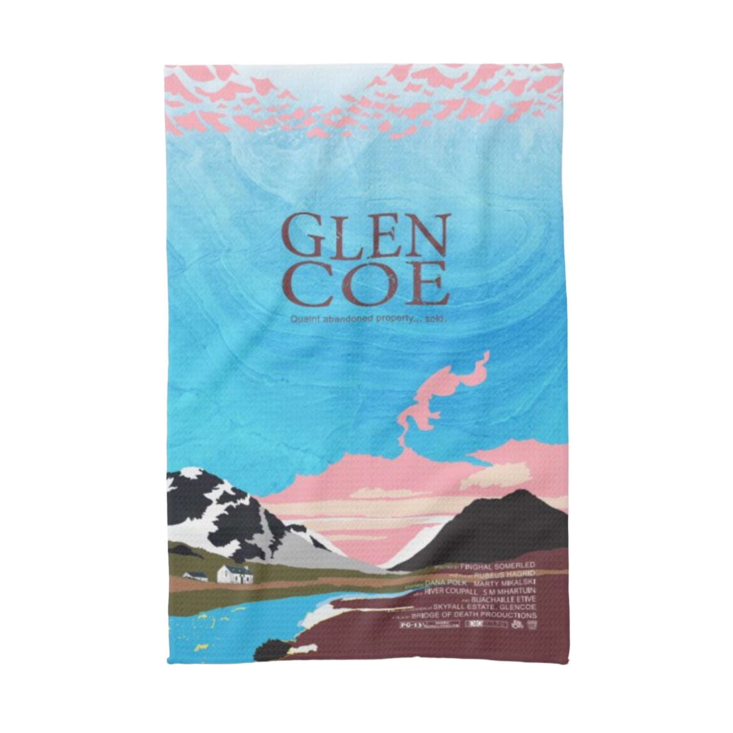 Tea towel featuring an illustration of the great Glen Coe, Scotland.