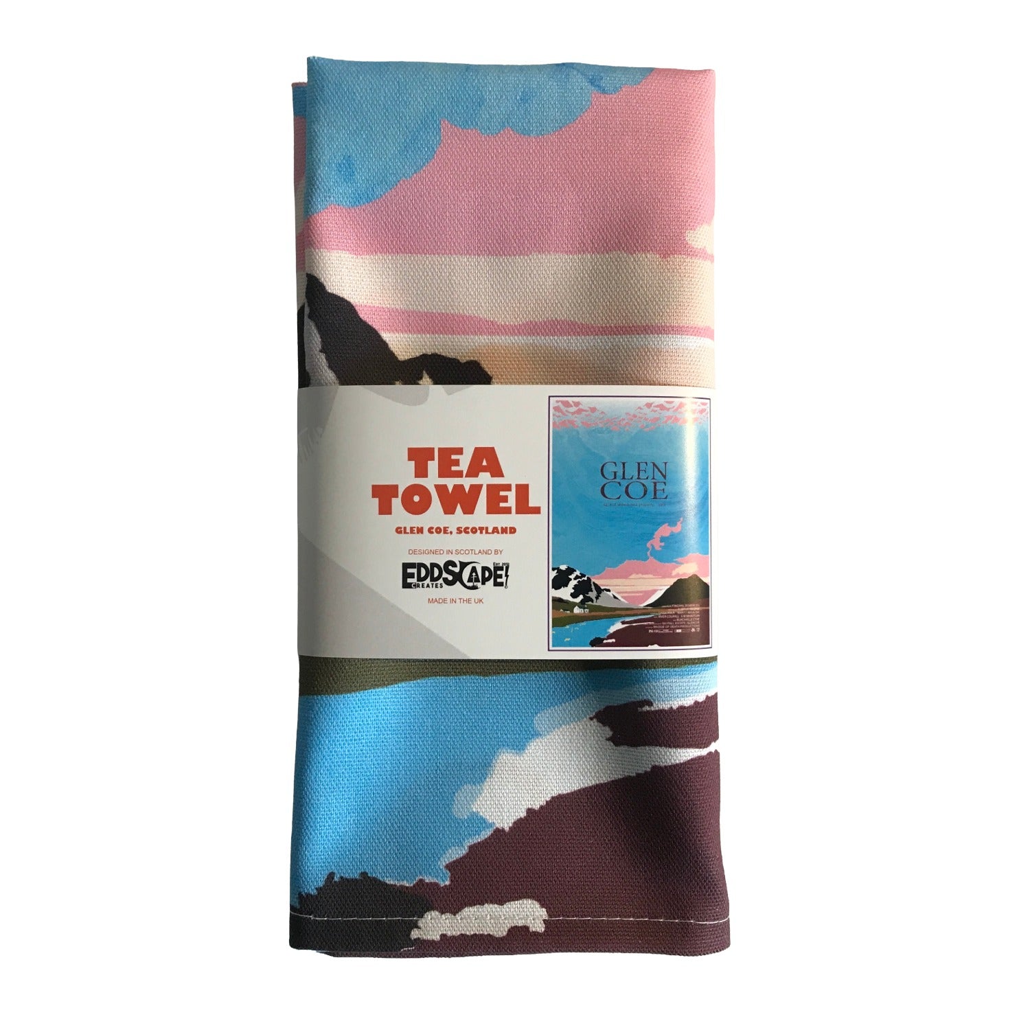 Tea towel featuring an illustration of the great Glen Coe, Scotland.