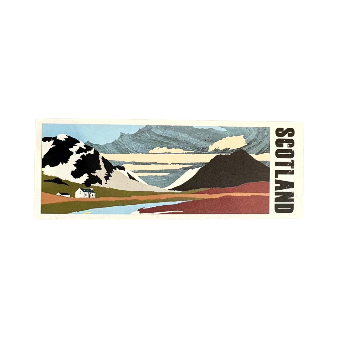 Bookmark featuring a panoramic landscape illustration of the mountains in Glencoe, Scotland