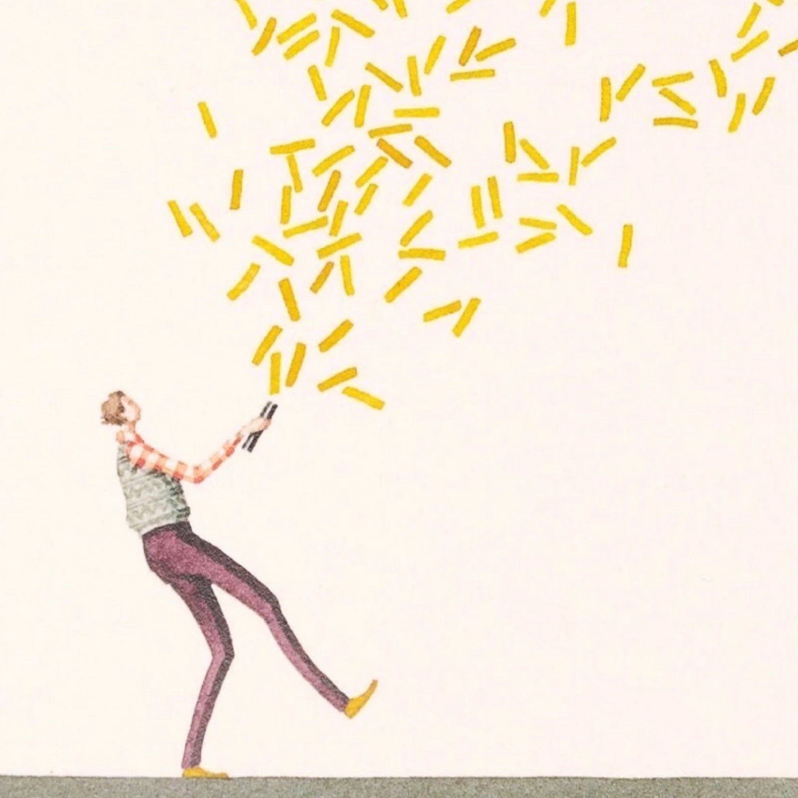 Card featuring a man who has set off a giant glitter bomb.