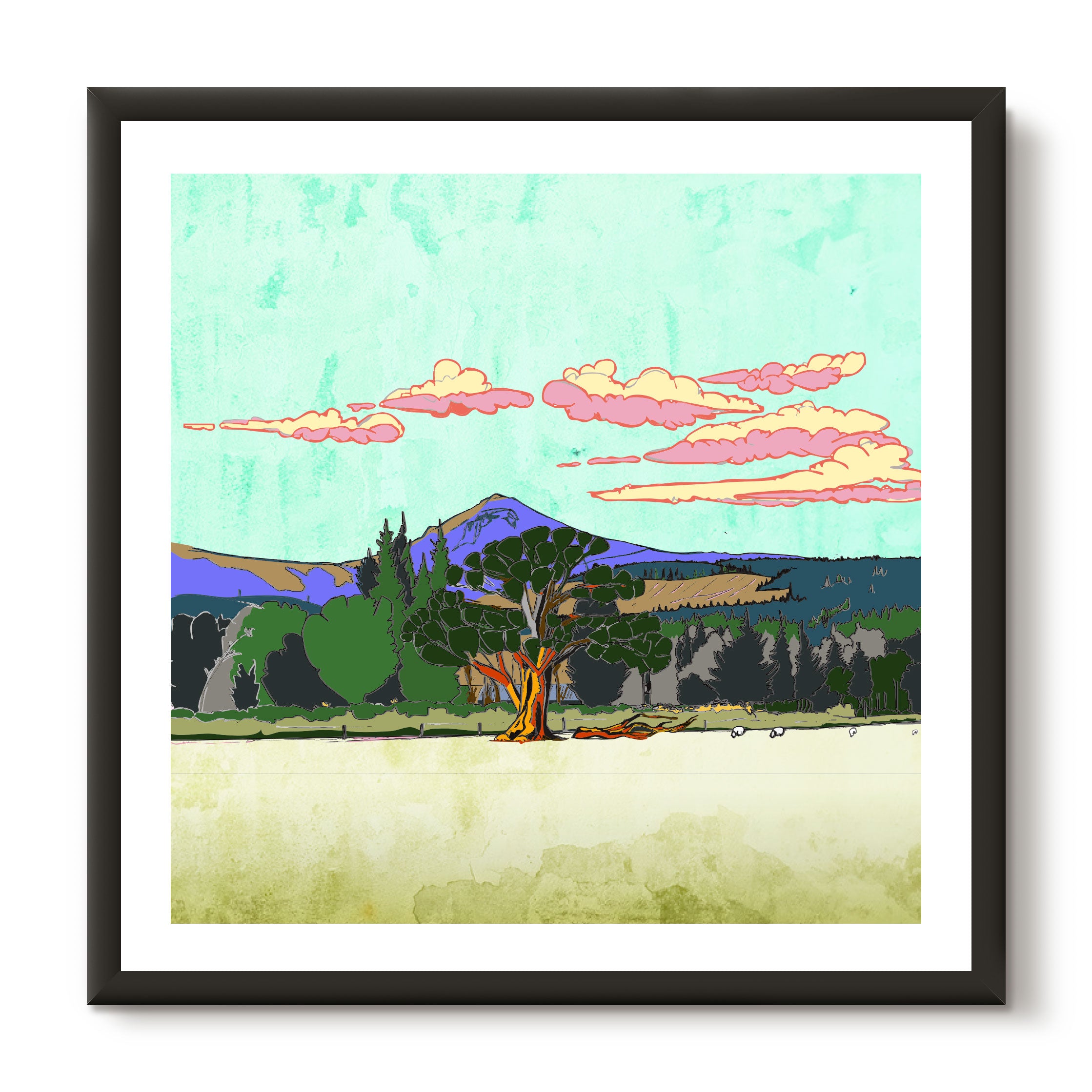 This print illustrates the Goatfell peak in Broddick, Isle of Arran.