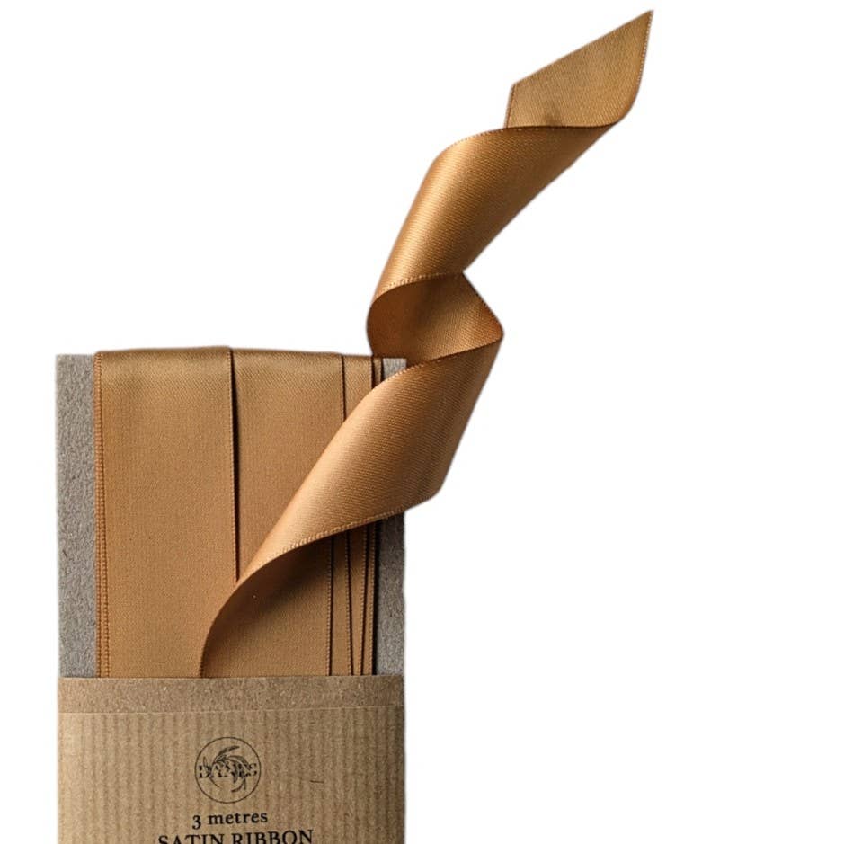 Gold double-faced satin silk ribbon.