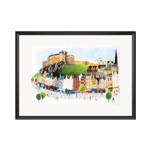 High quality giclée print of the Grassmarket, Edinburgh, one of the cities most vibrant and well loved streets.