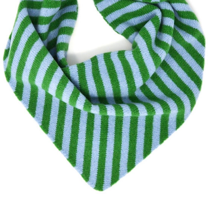 Green and blue striped neckerchief on a white background.