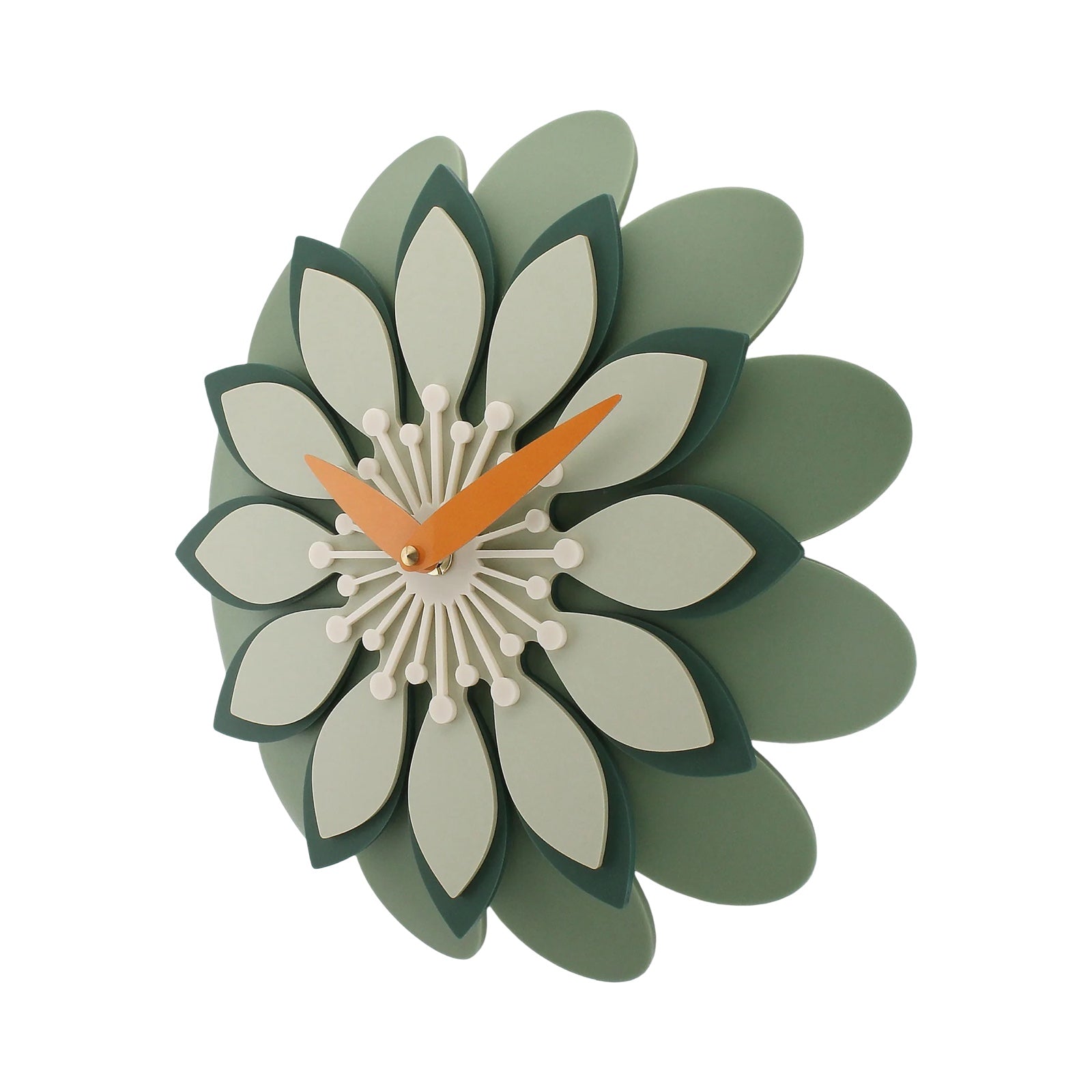 Decorative wall clock with a floral design on a white background.