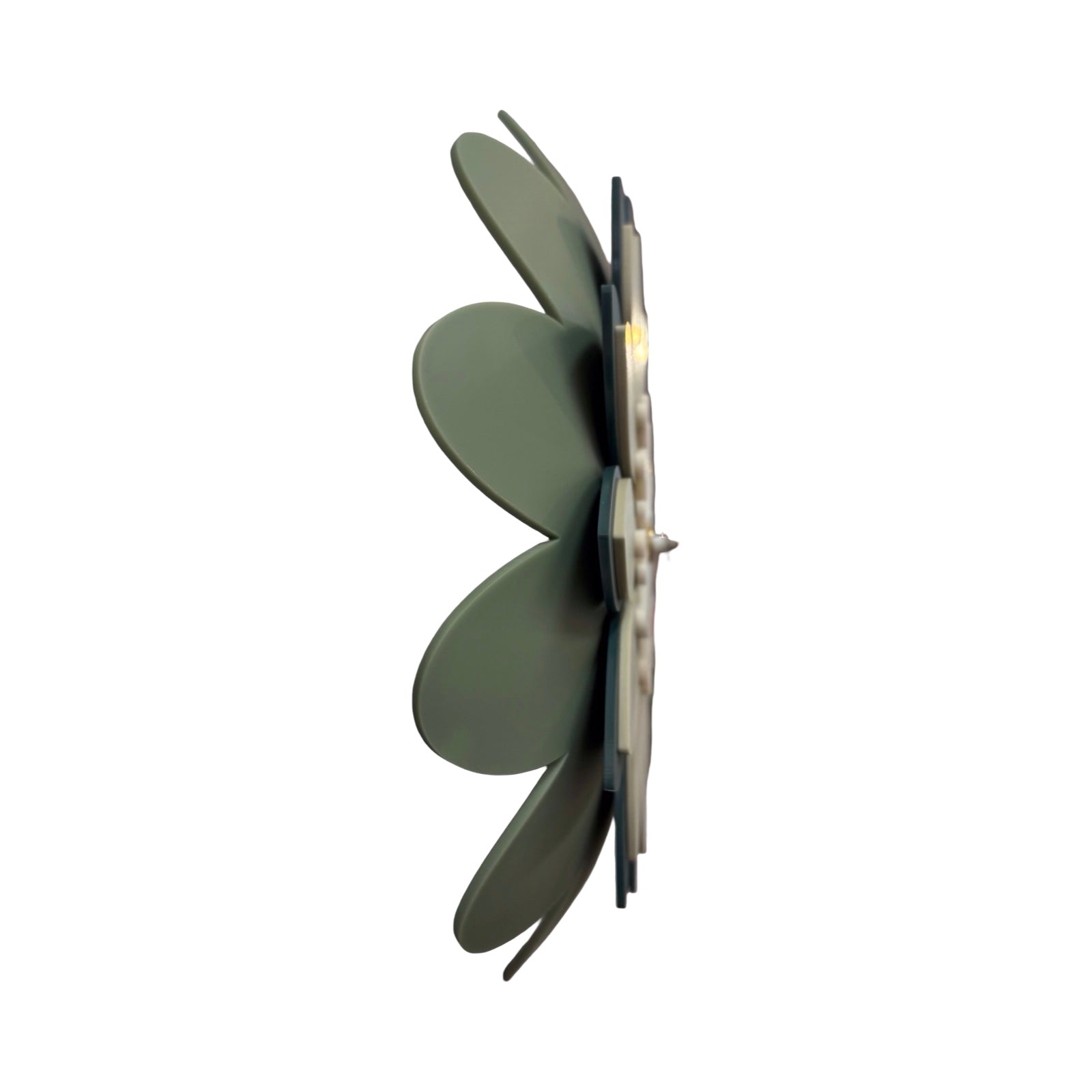 Decorative wall clock with green dahlia design on a white background.