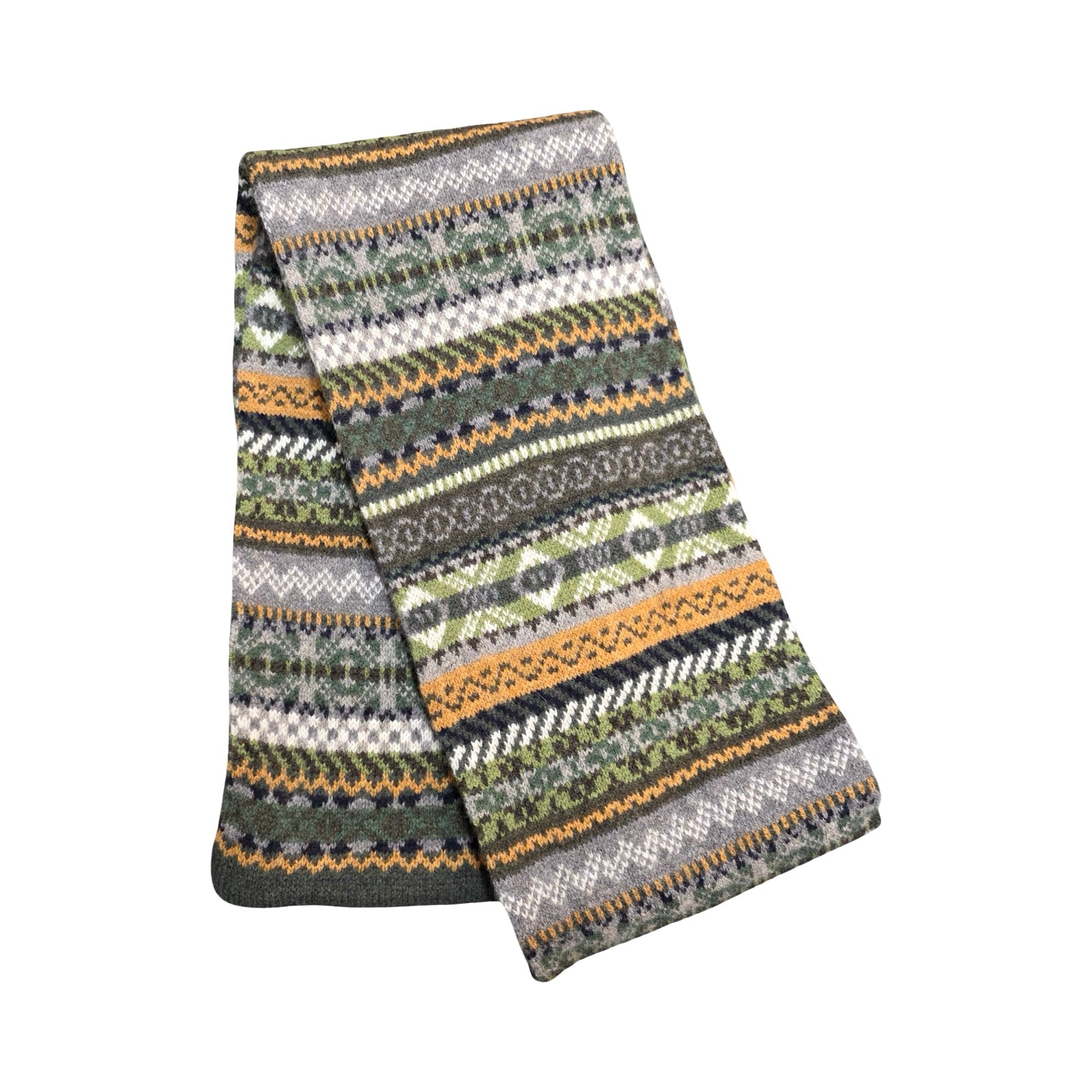 Knitted scarf with a pattern on a white background.