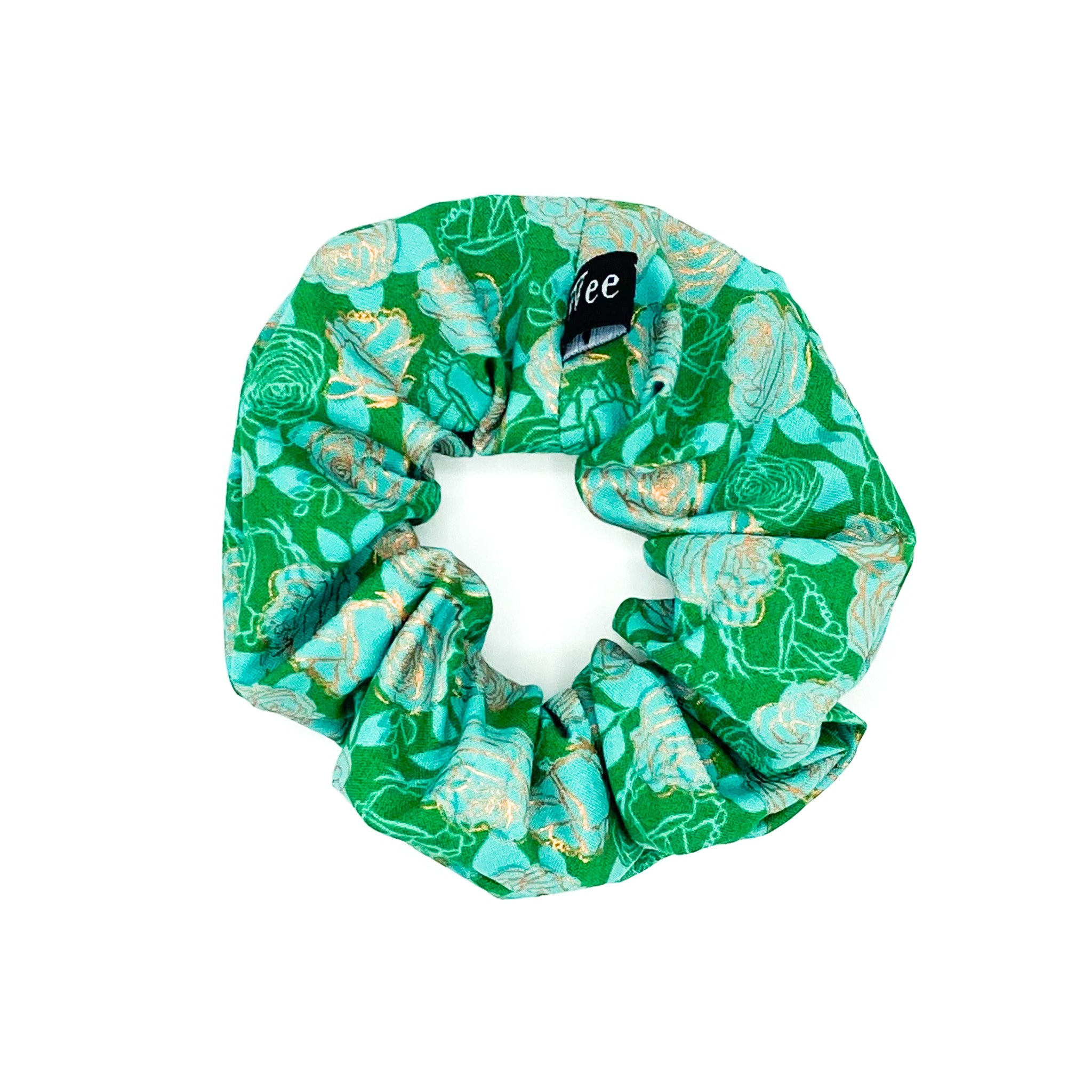 Handmade rose patterned hair scrunchies made from 100% cotton fabrics.