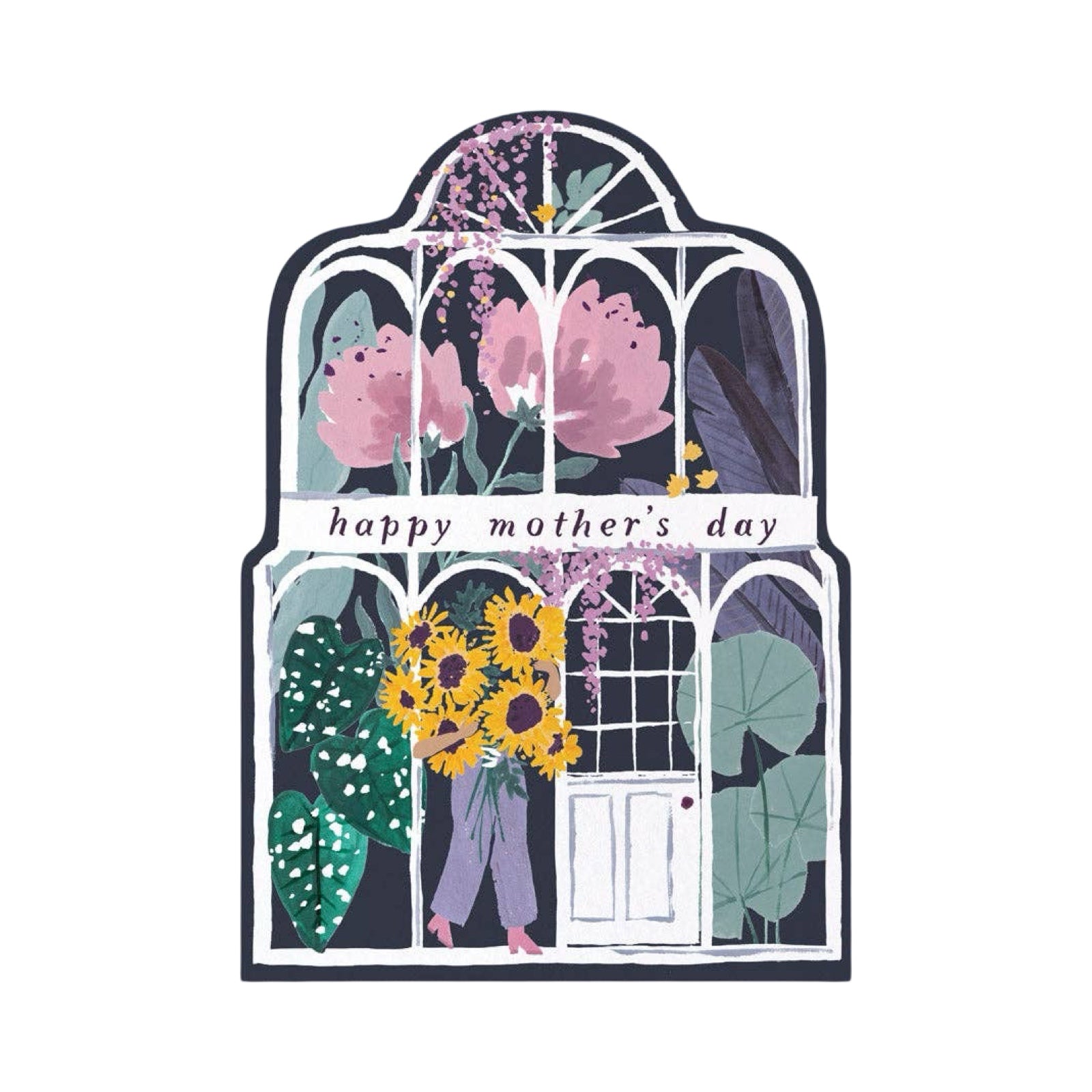 Greeting card with floral design and 'happy mother's day' text on a white background.