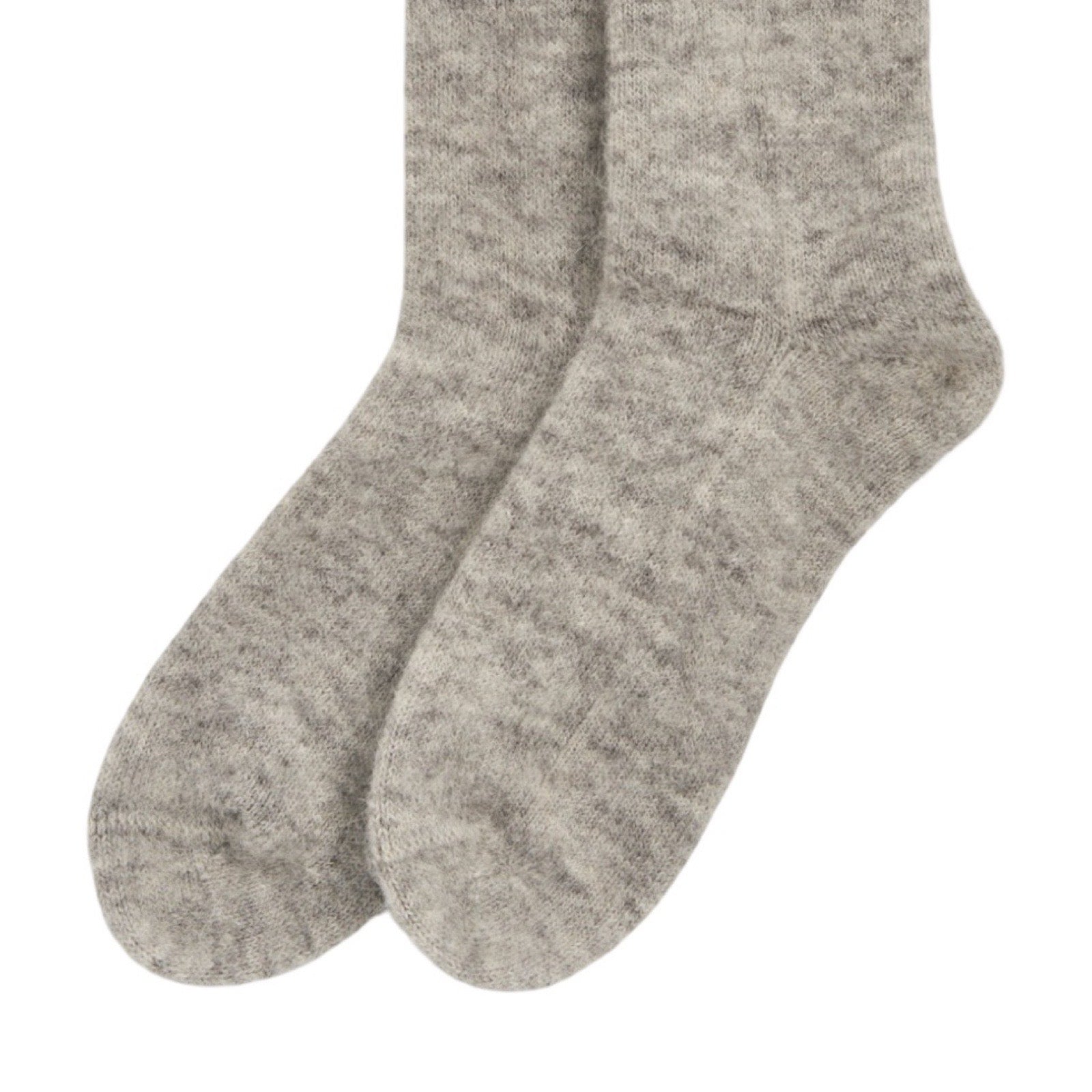 Pair of grey socks on a white background.