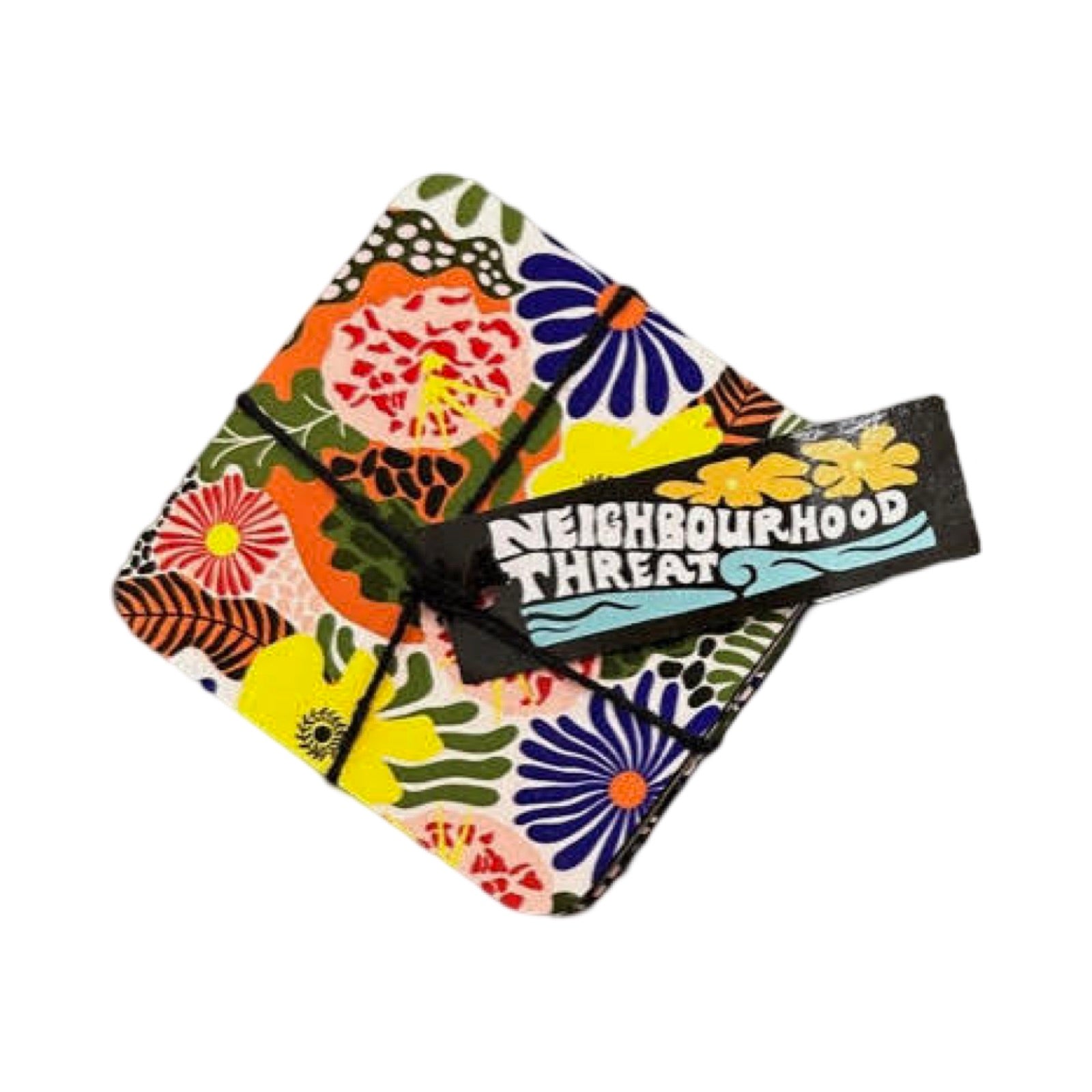 Set of 4 floral coasters of colourful plants, flowers and leaves from the garden.