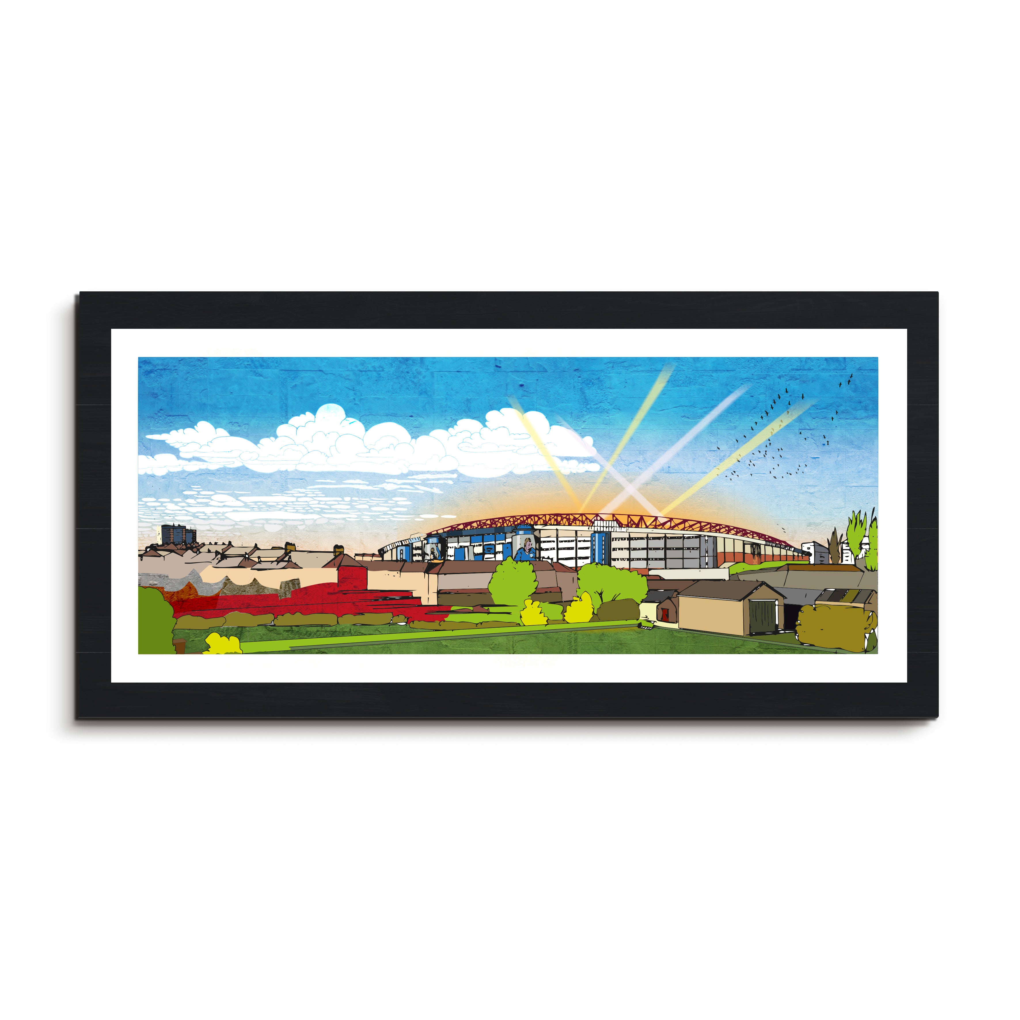 This is a panoramic print in a 20x10inch Mount illustrating the Hampden Park, the home of the Scottish national football team.