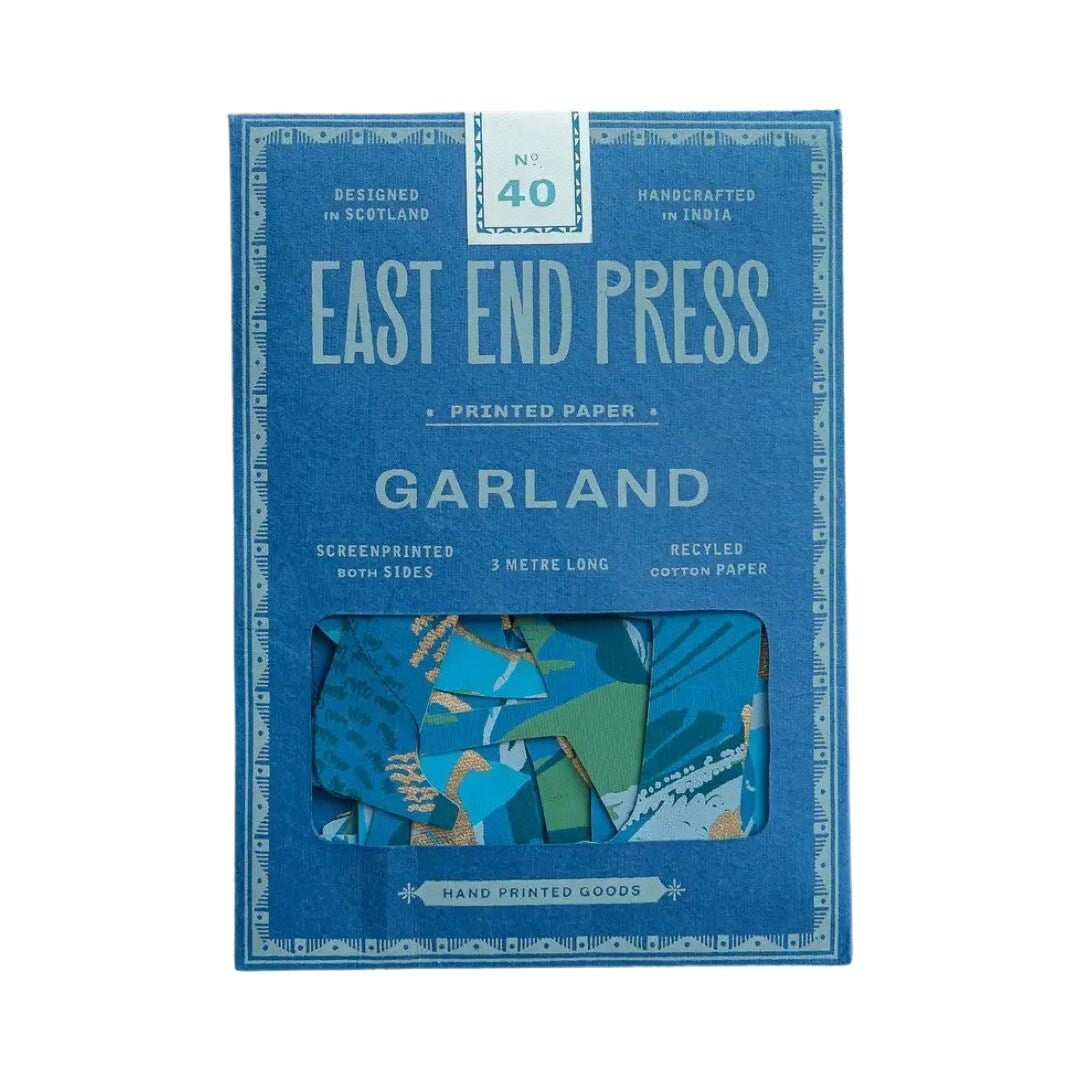 A blue paper packet for a Happy Birthday paper garland in blue.