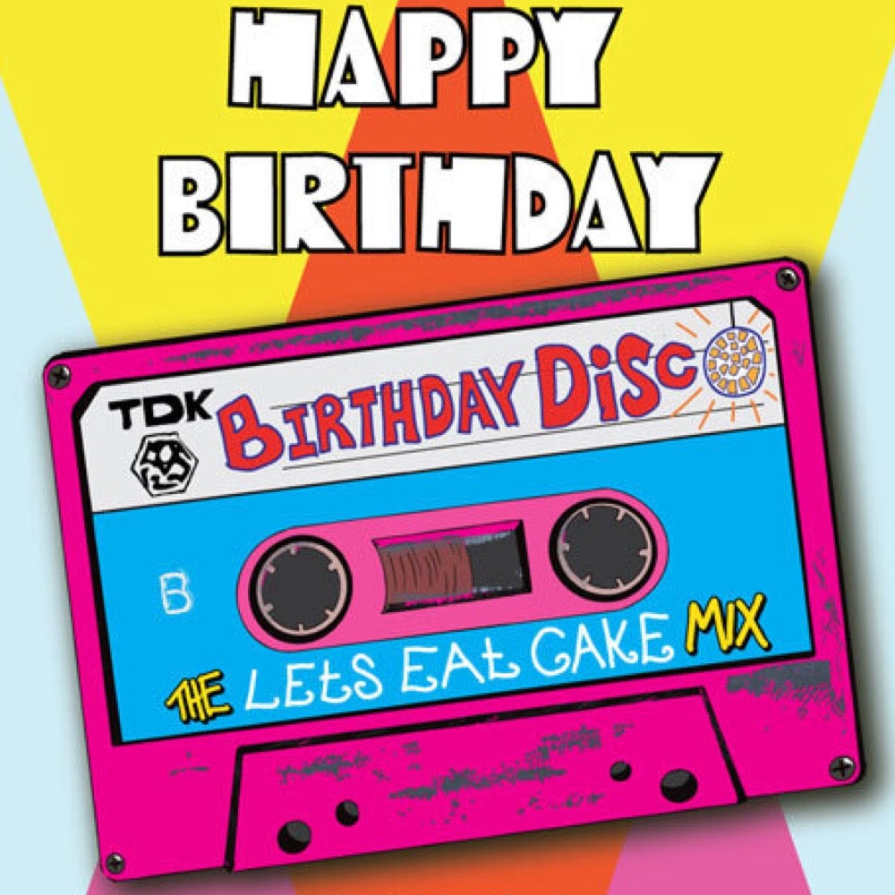 Cassette tape with 'Birthday Disc' text on a colorful background.