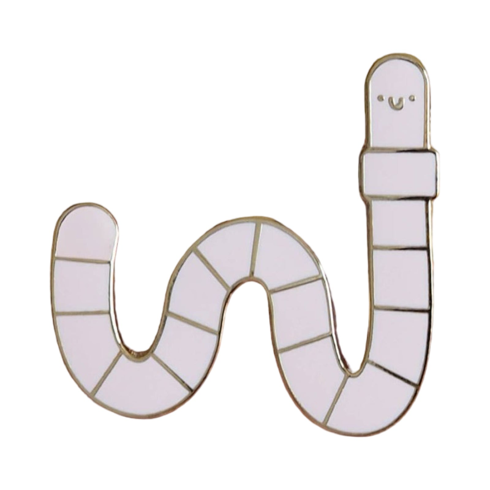 White worm with gold accents on a white background.