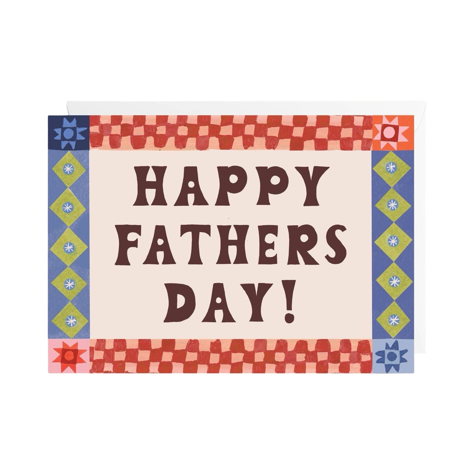 Father's Day card with colourful border and 'Happy Father's Day!' text.