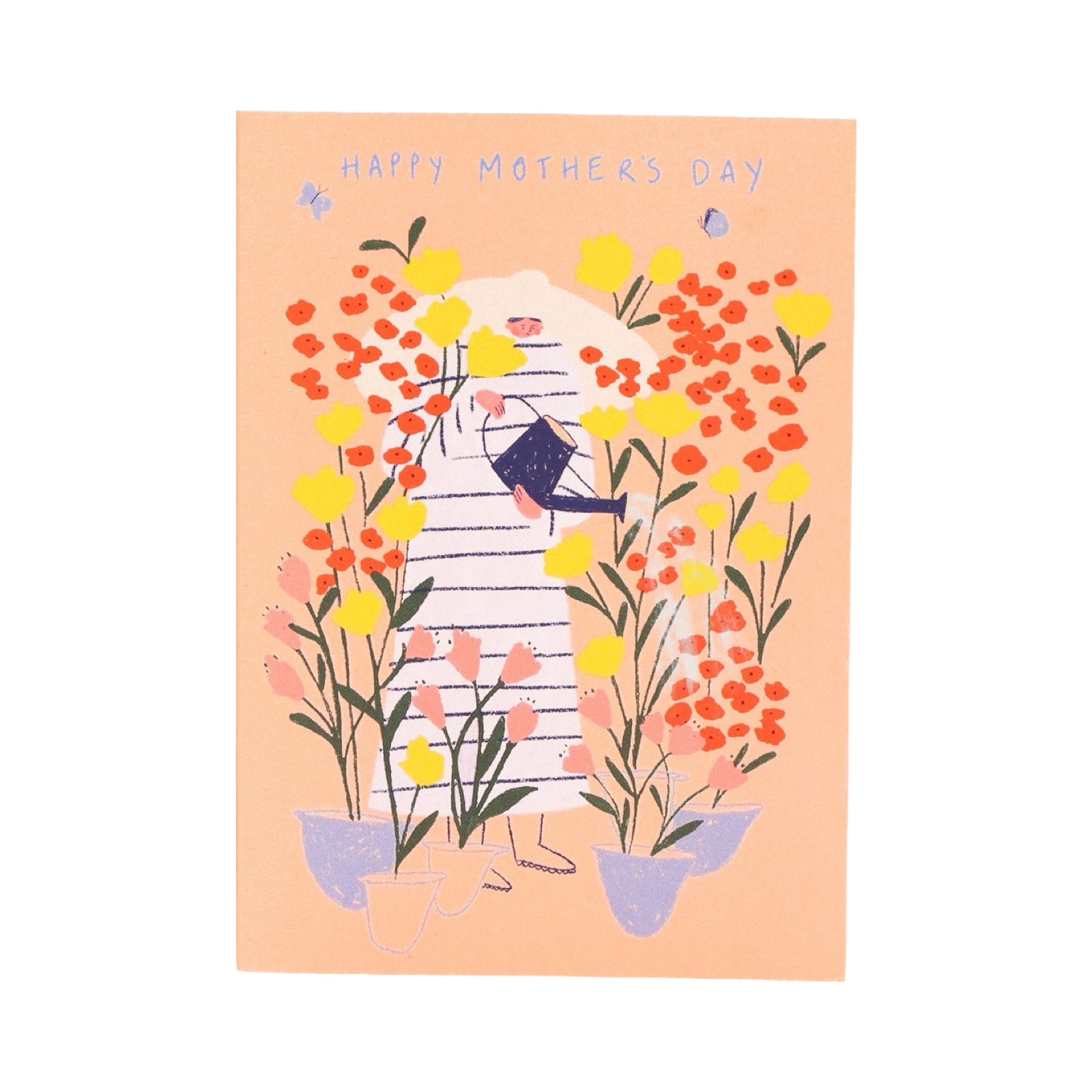 Greeting card with flowers and 'Happy Mother's Day' text on a peach background.