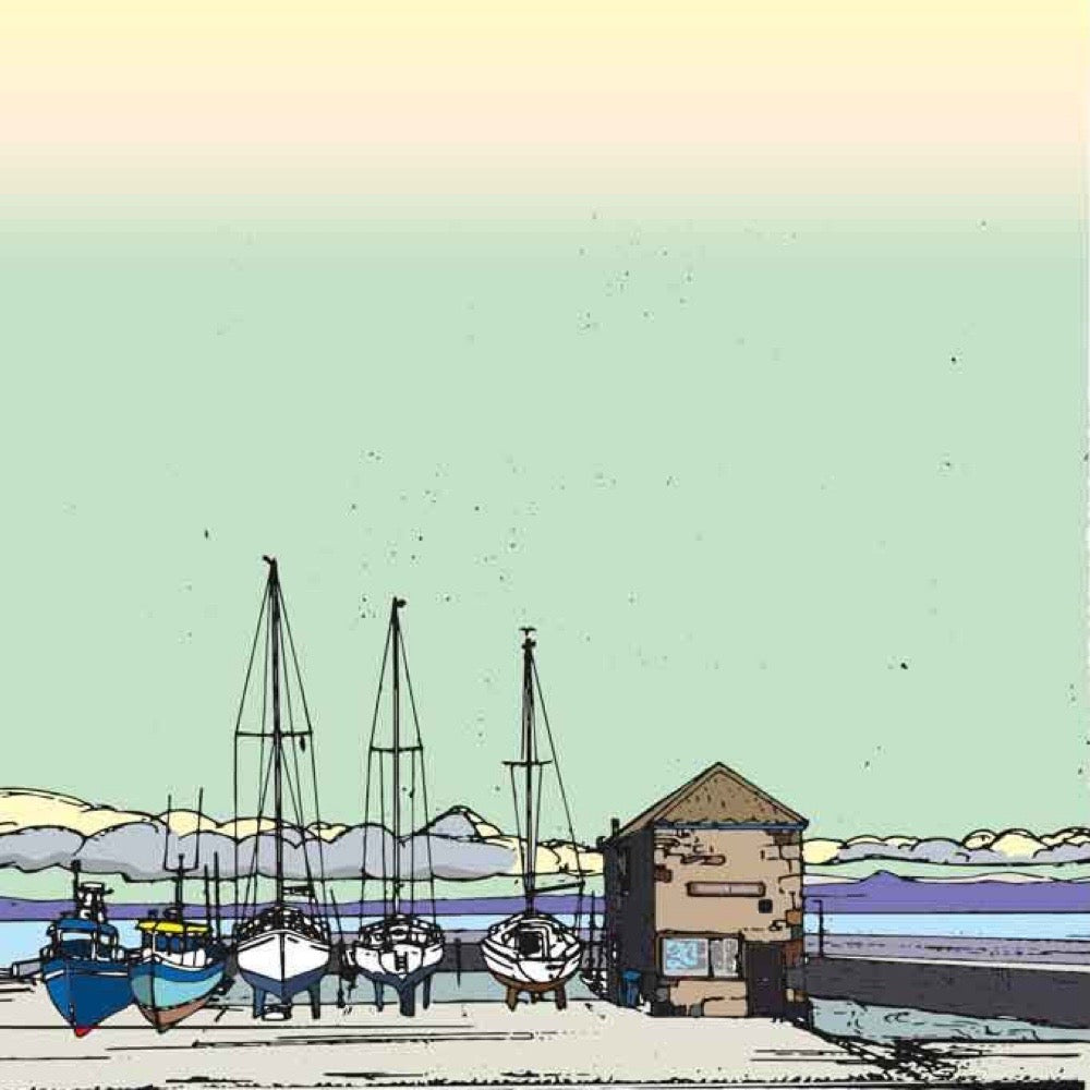 This print illustrates Fisherrow Harbour in Musselburgh, Scotland.