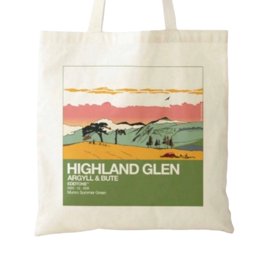 This tote bag features a square design of an illustration of Glen Shira in Argyle & Bute, Scotland