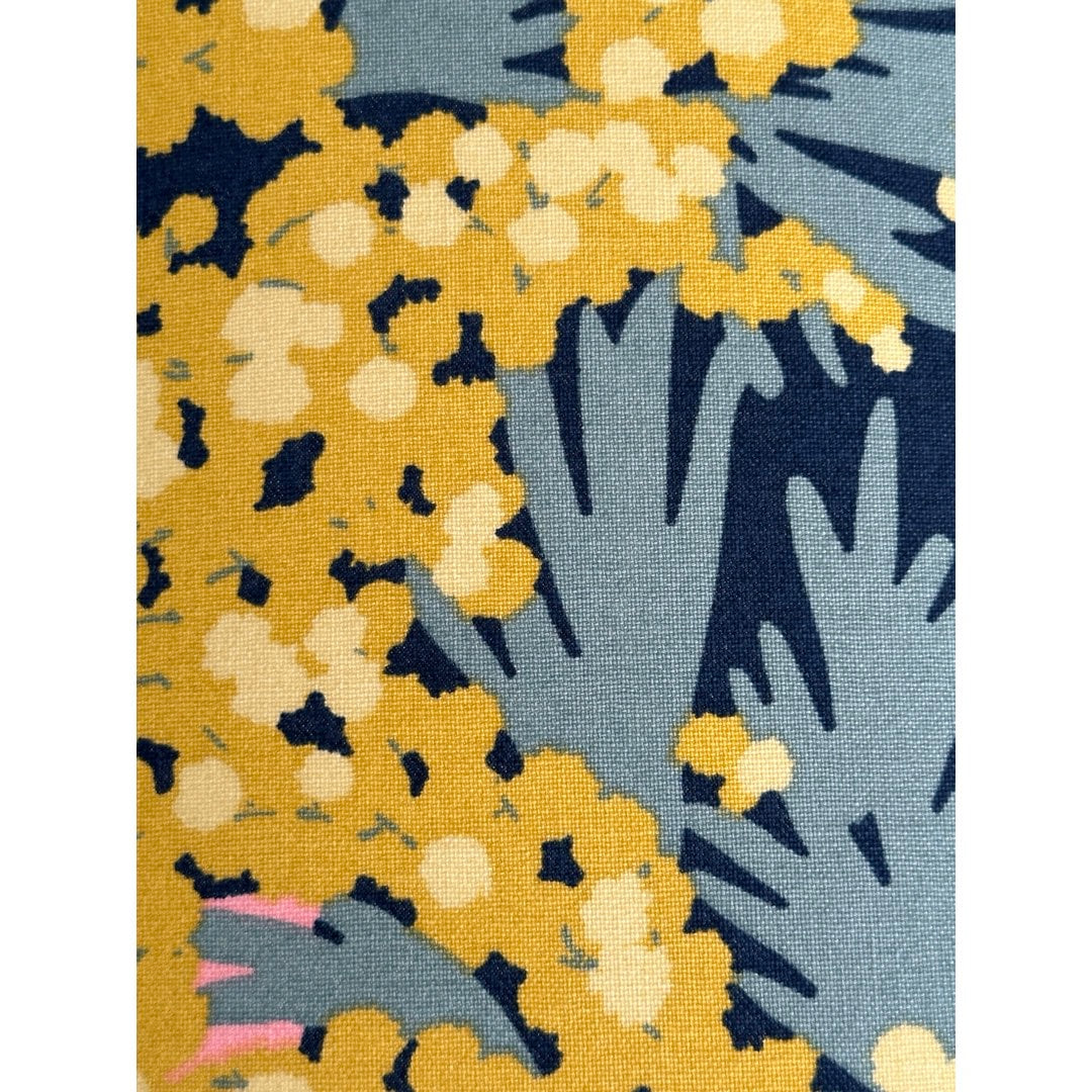 Navy fabric with pink plant pots and green and yellow plants