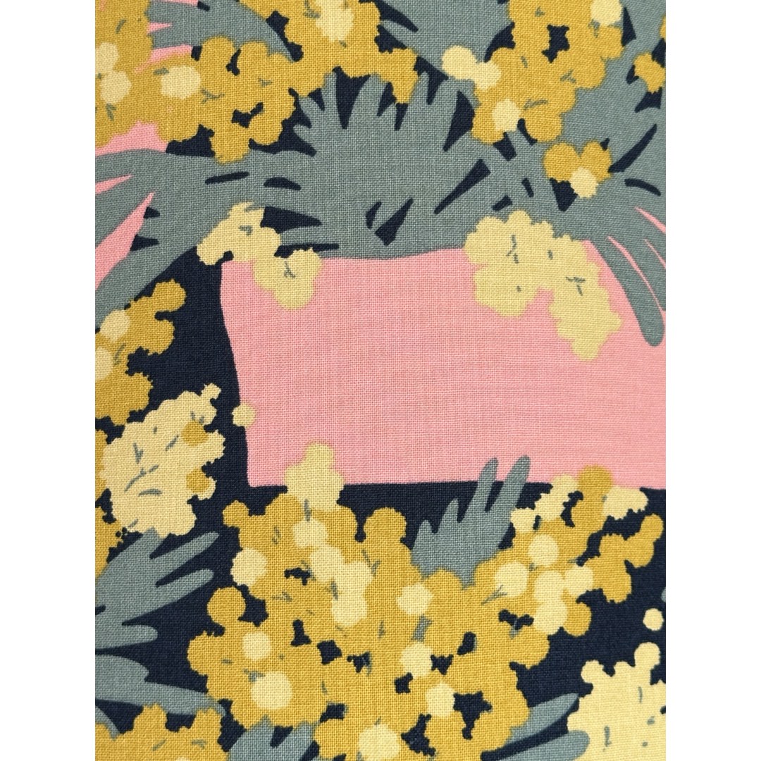 Navy fabric with pink plant pots and green and yellow plants