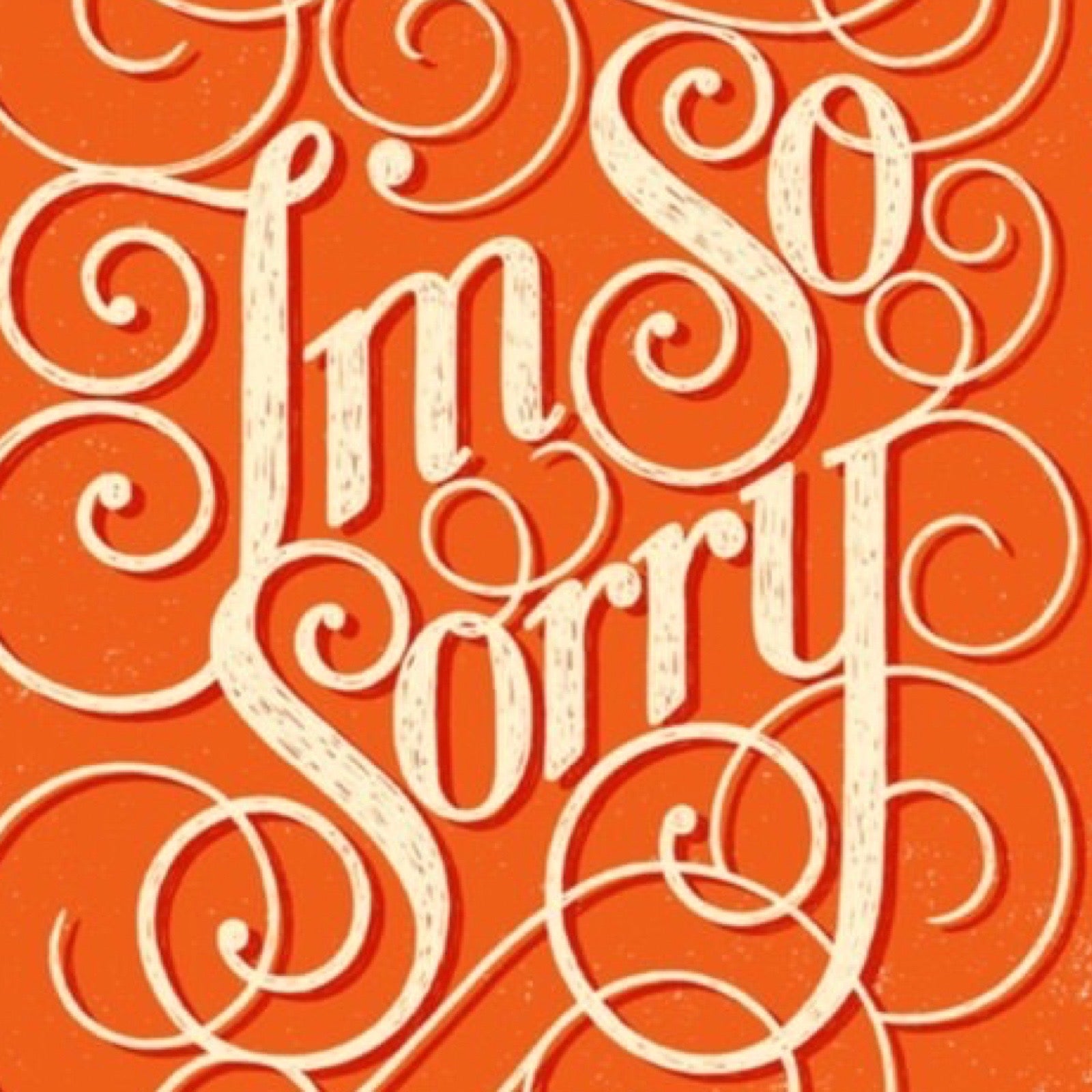 Decorative text 'I'm So Sorry' in white on an orange background.