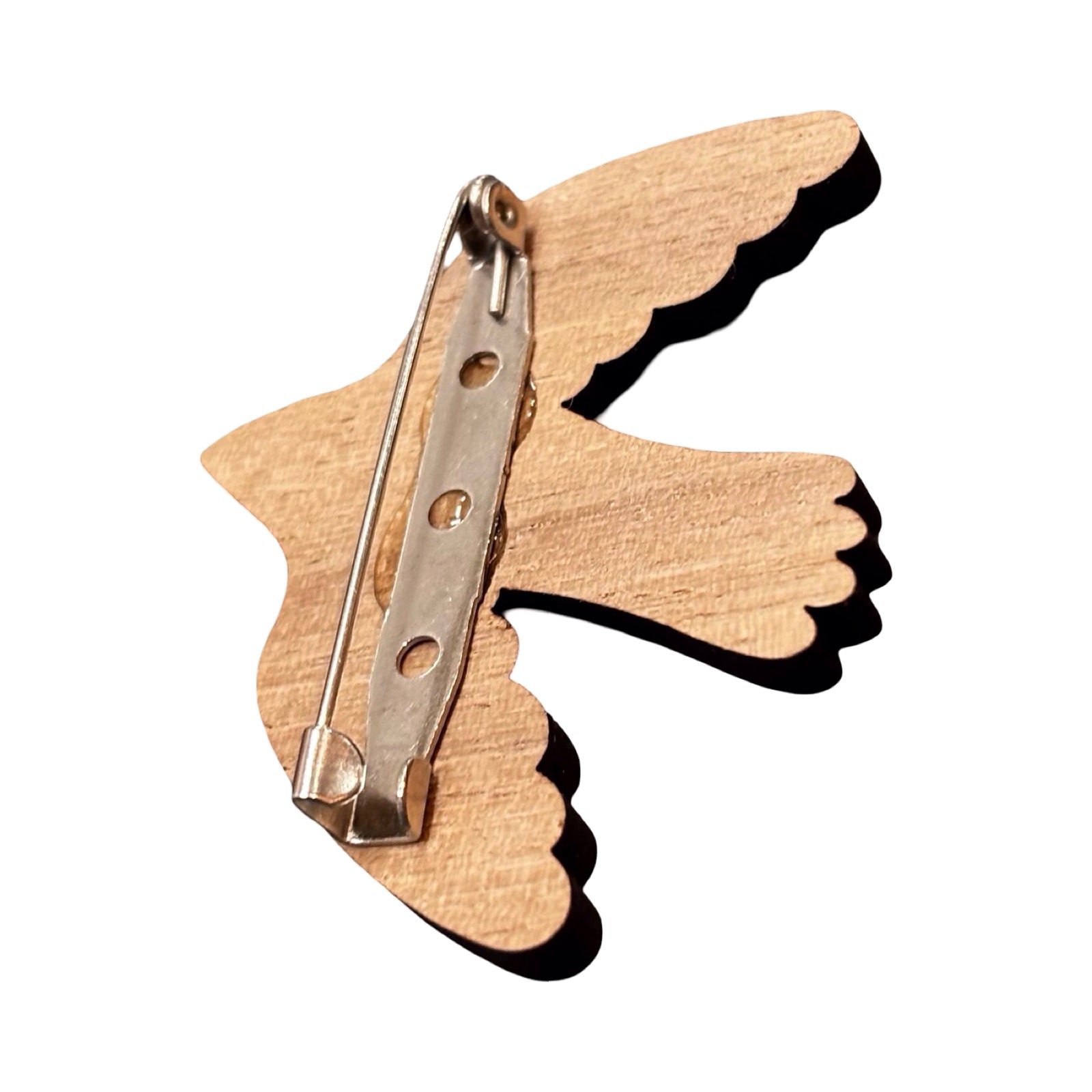 Floral Folk Bird Wooden Brooch