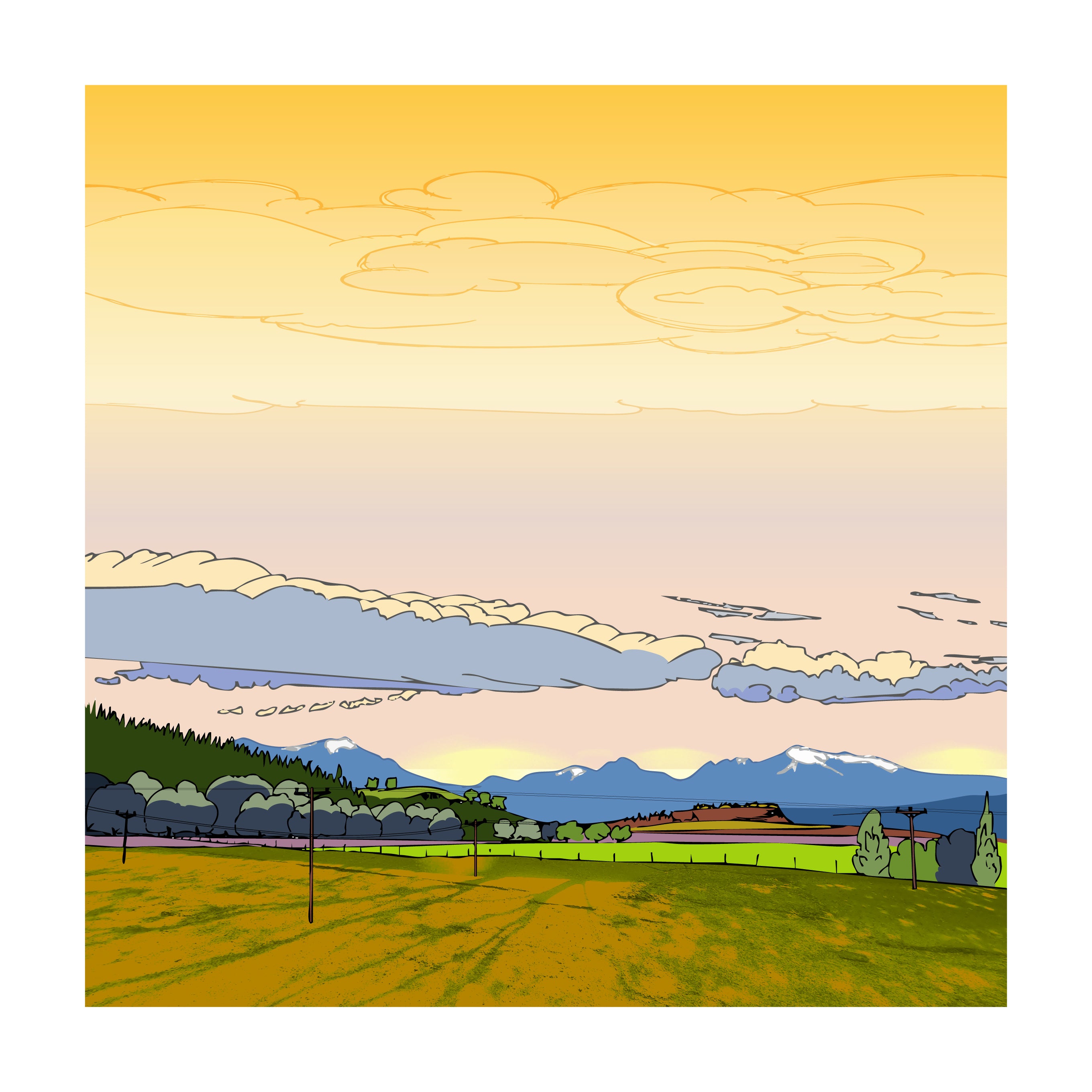This print illustrates the view of the the Arran mountains from the Isle of Bute, Scotland.