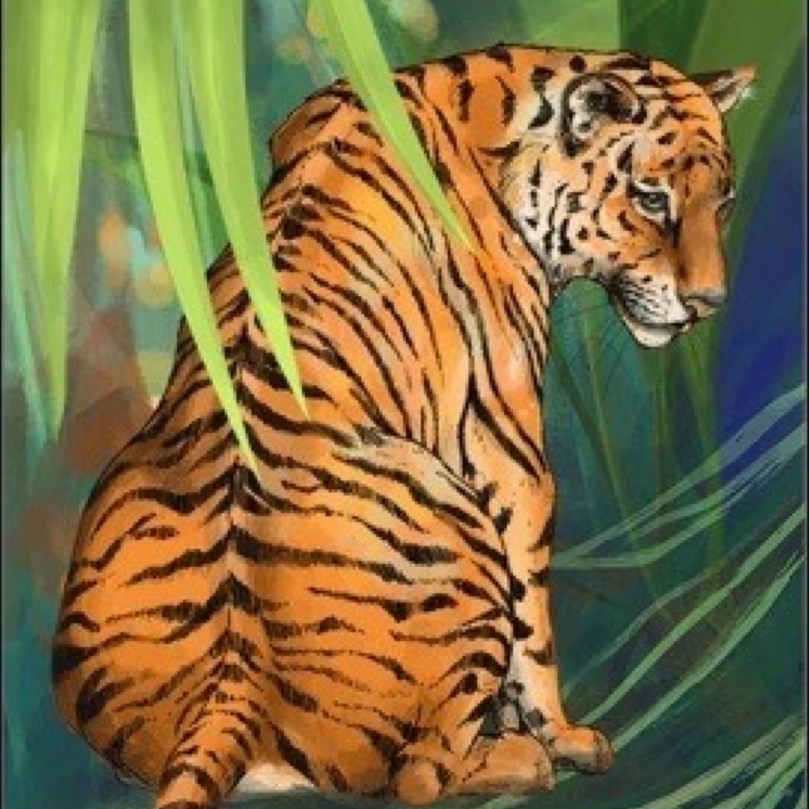 Animal print featuring a tiger prowling in the jungle.
