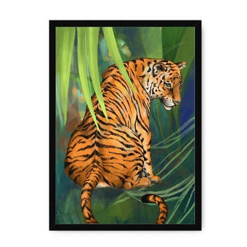 Animal print featuring a tiger prowling in the jungle.