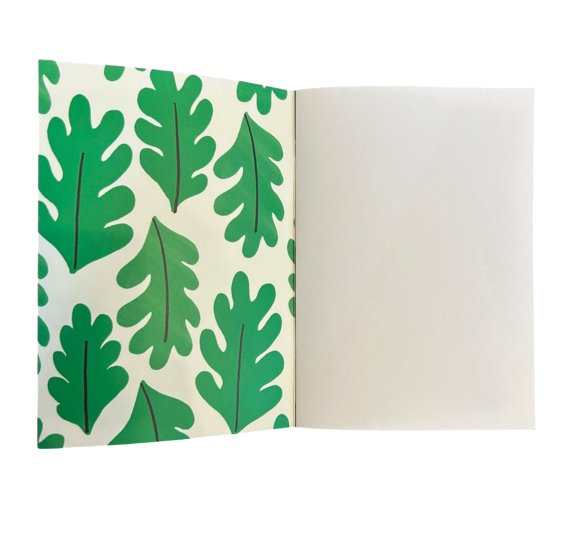 Inside of a notebook with leaves.