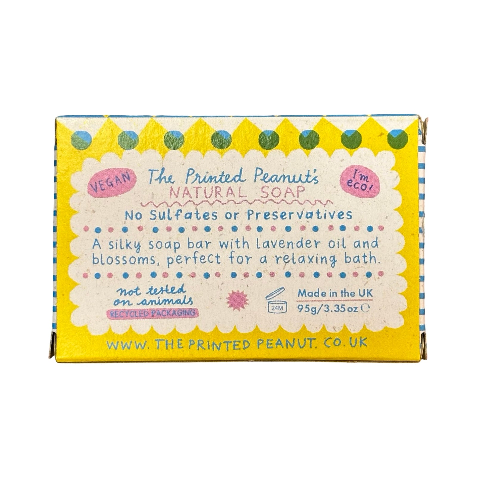 Box of The Printed Peanut's natural soap with text on a white background.