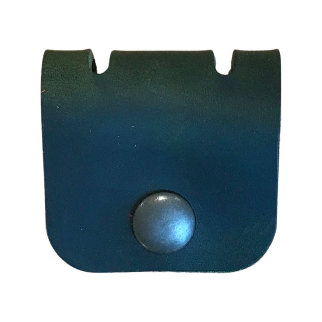 Leather cable organiser in green.