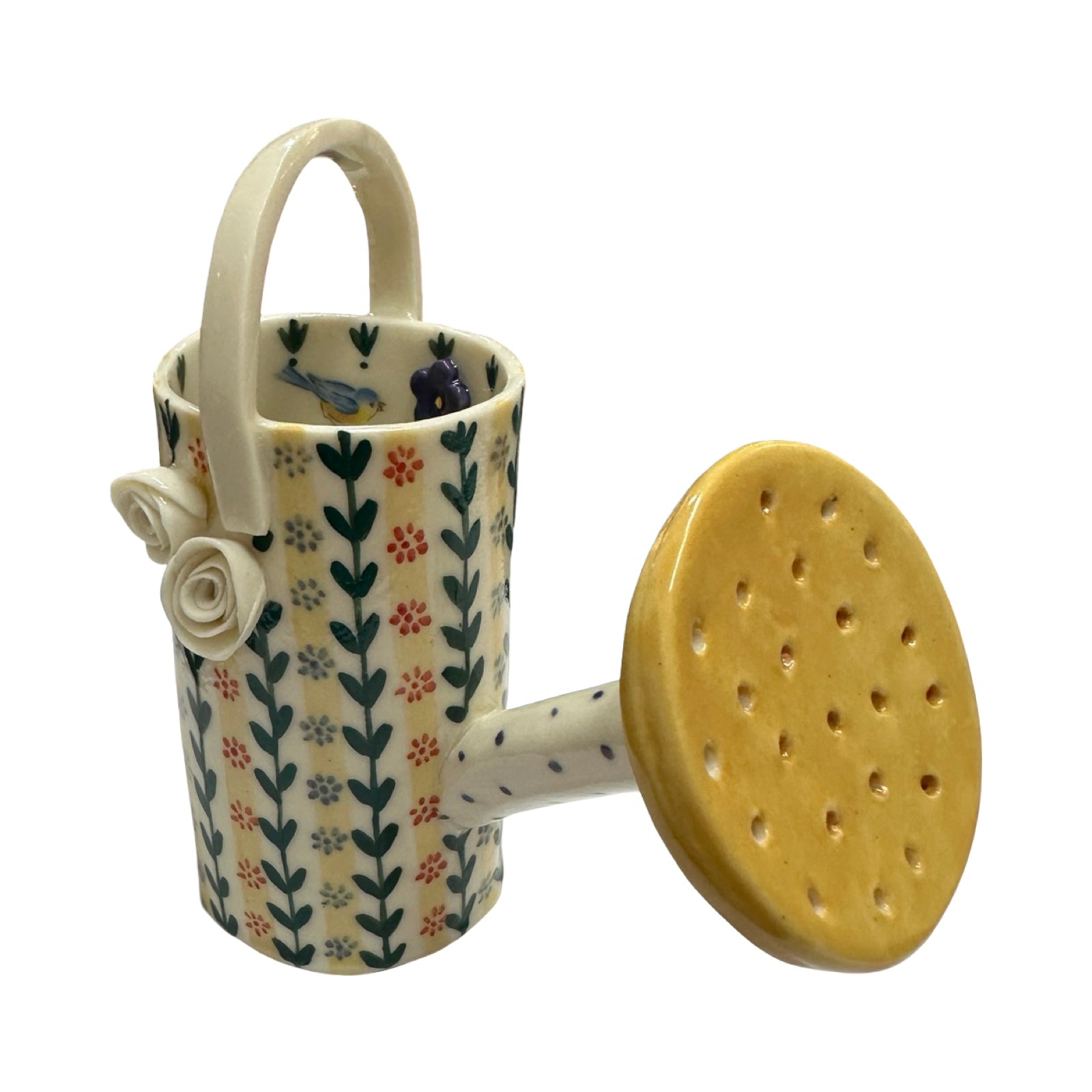 Leaves and Roses Watering Can Porcelain Vase