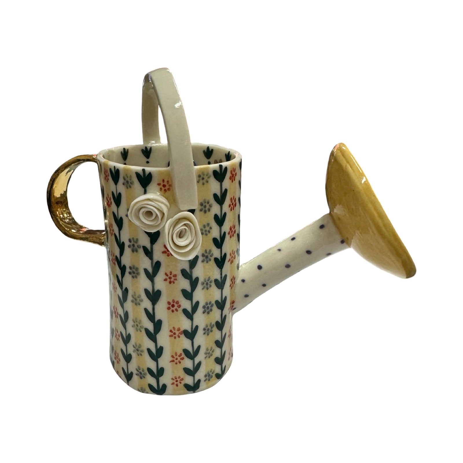 Leaves and Roses Watering Can Porcelain Vase