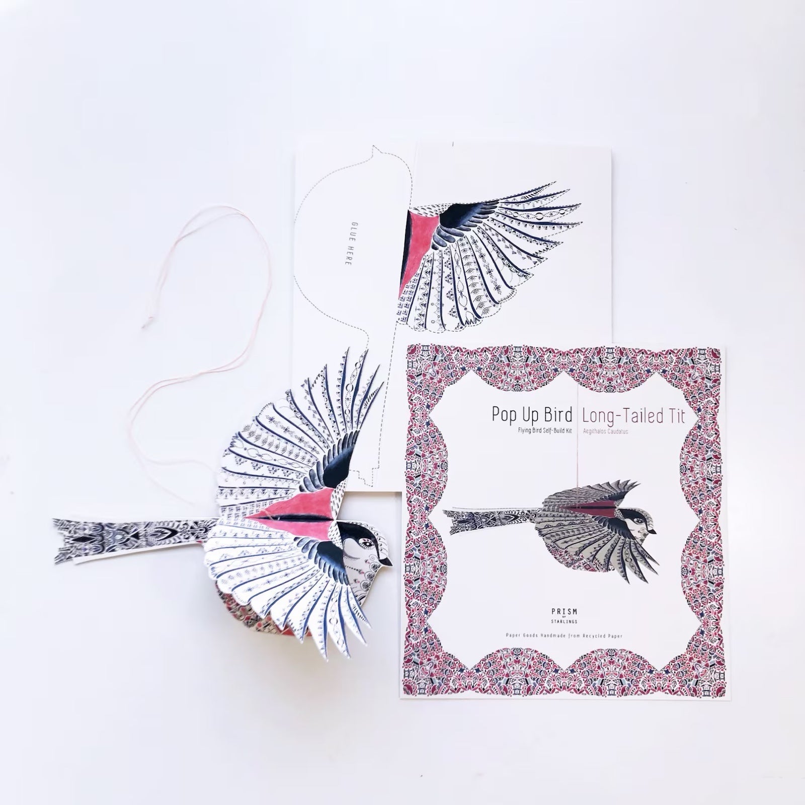 Pop-up bird book with long-tailed tit design on a white background.